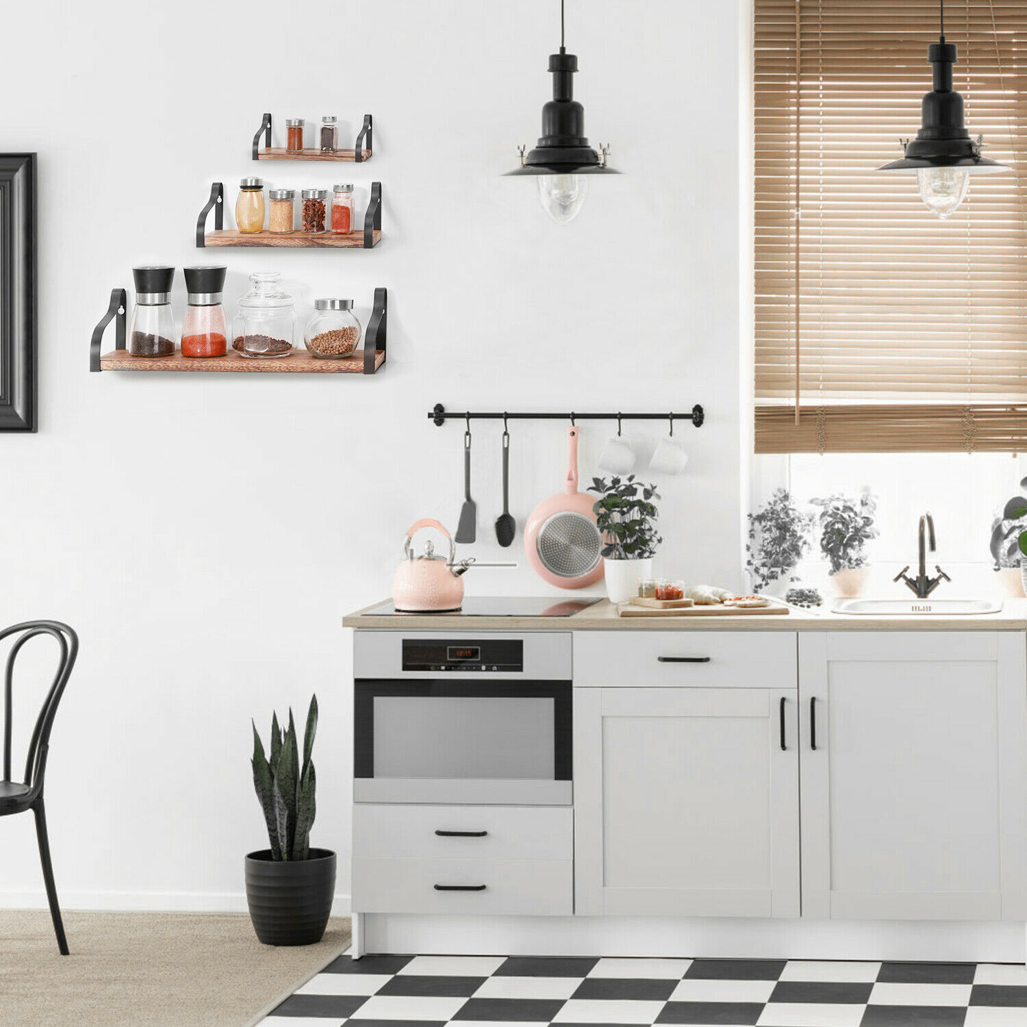 Brown Paulownia Wood Metal Rectangle Three Piece Floating Shelf Set