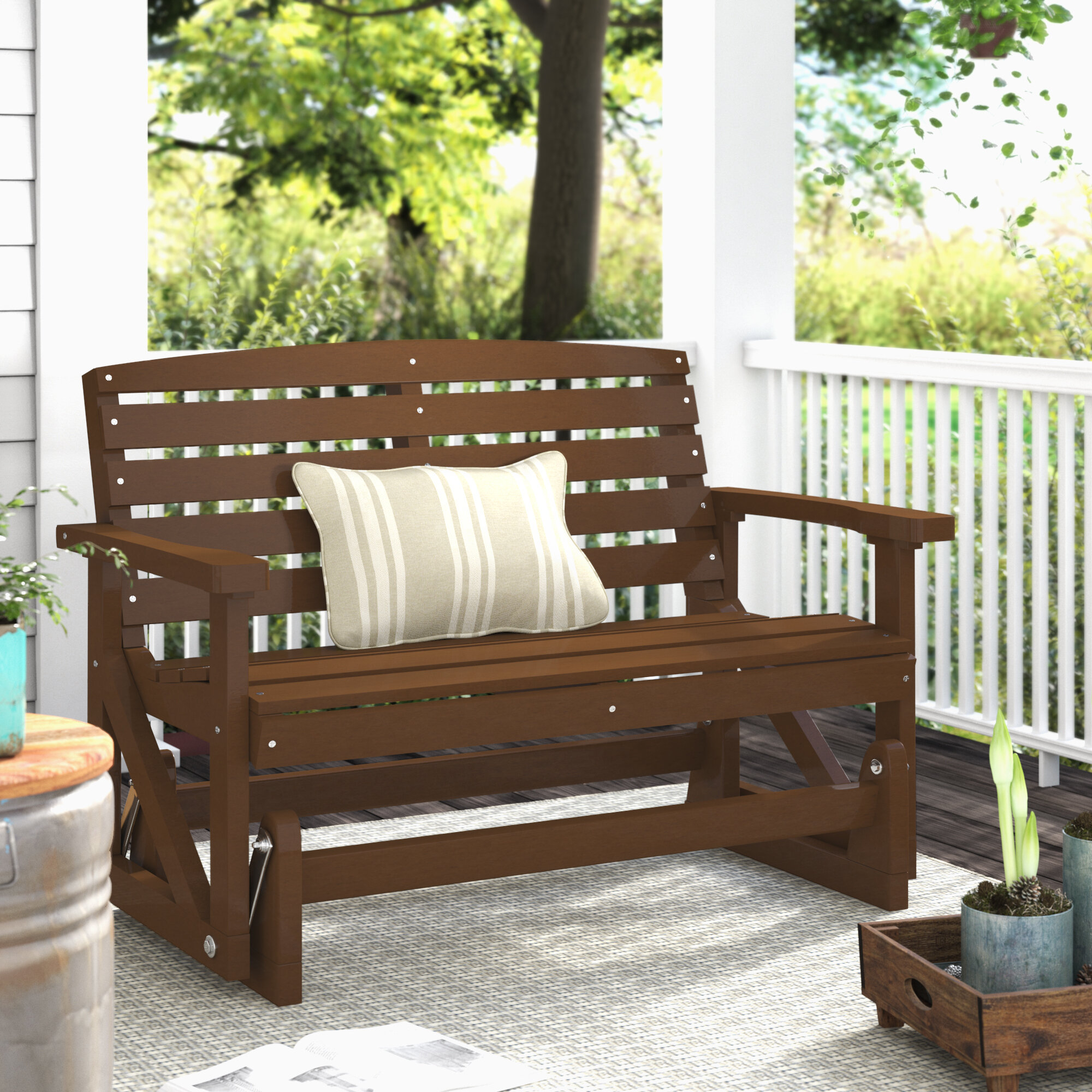 Brown Plastic Poly Lumber Glider Bench