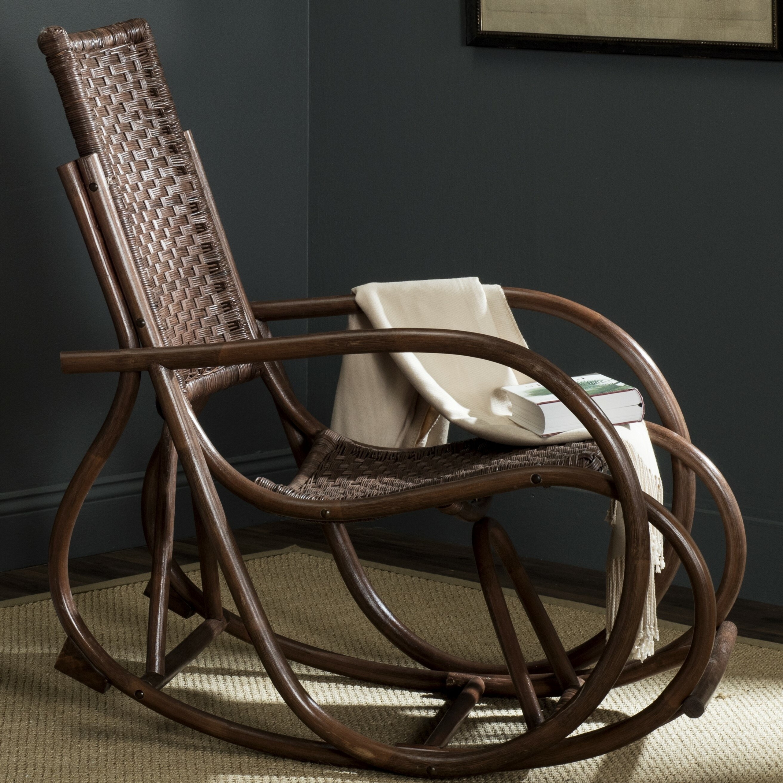 Brown Wicker Rattan Wood Rocking Chair