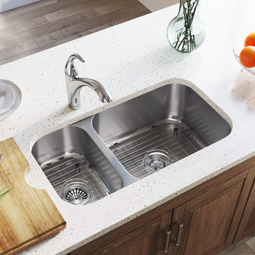 Brushed Satin Stainless Steel Double Basin Undermount Kitchen Sink