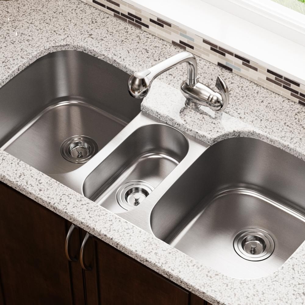 Brushed Satin Stainless Steel Triple Basin Undermount Kitchen Sink