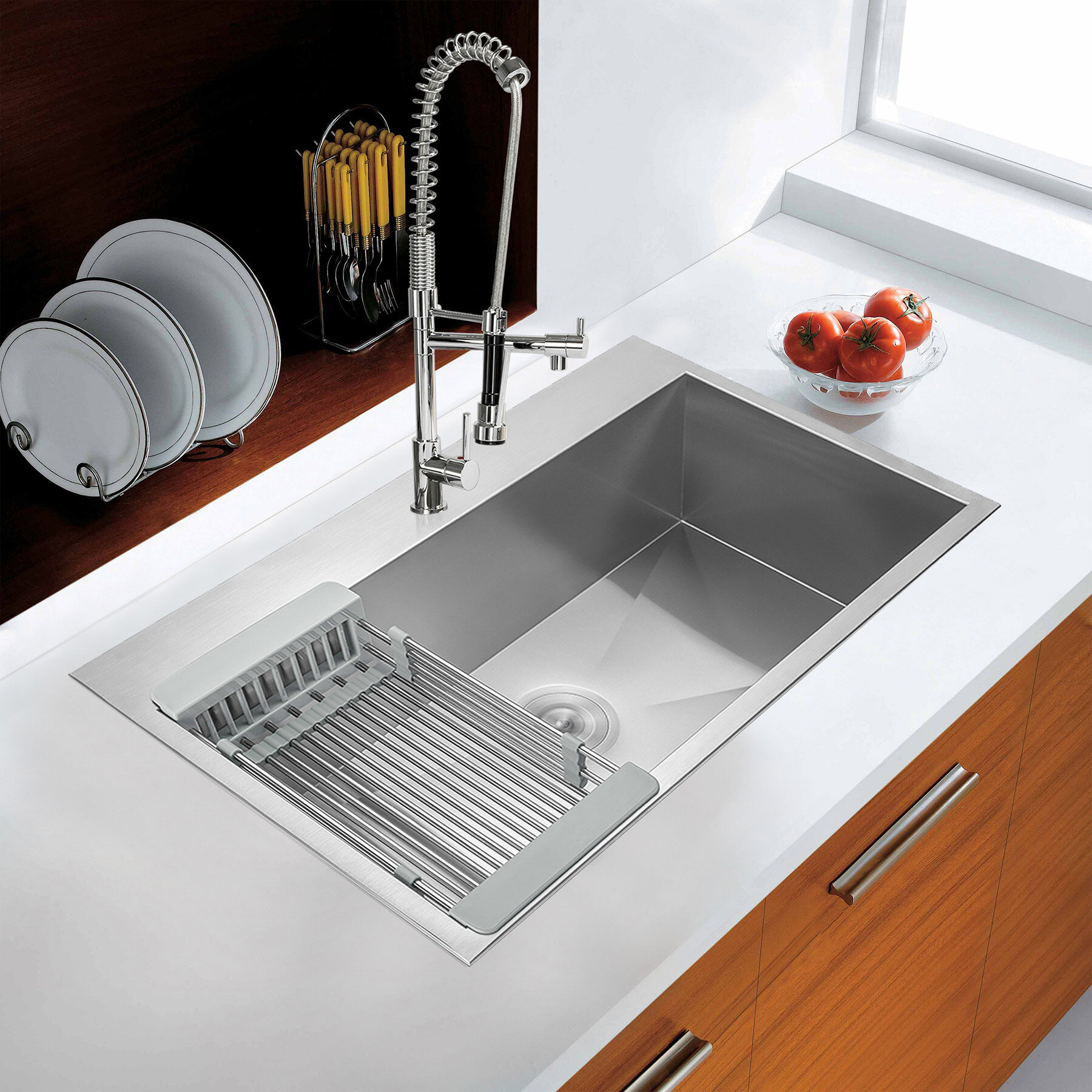 Brushed Stainless Steel Drop In Kitchen Sink With Basket Strainer