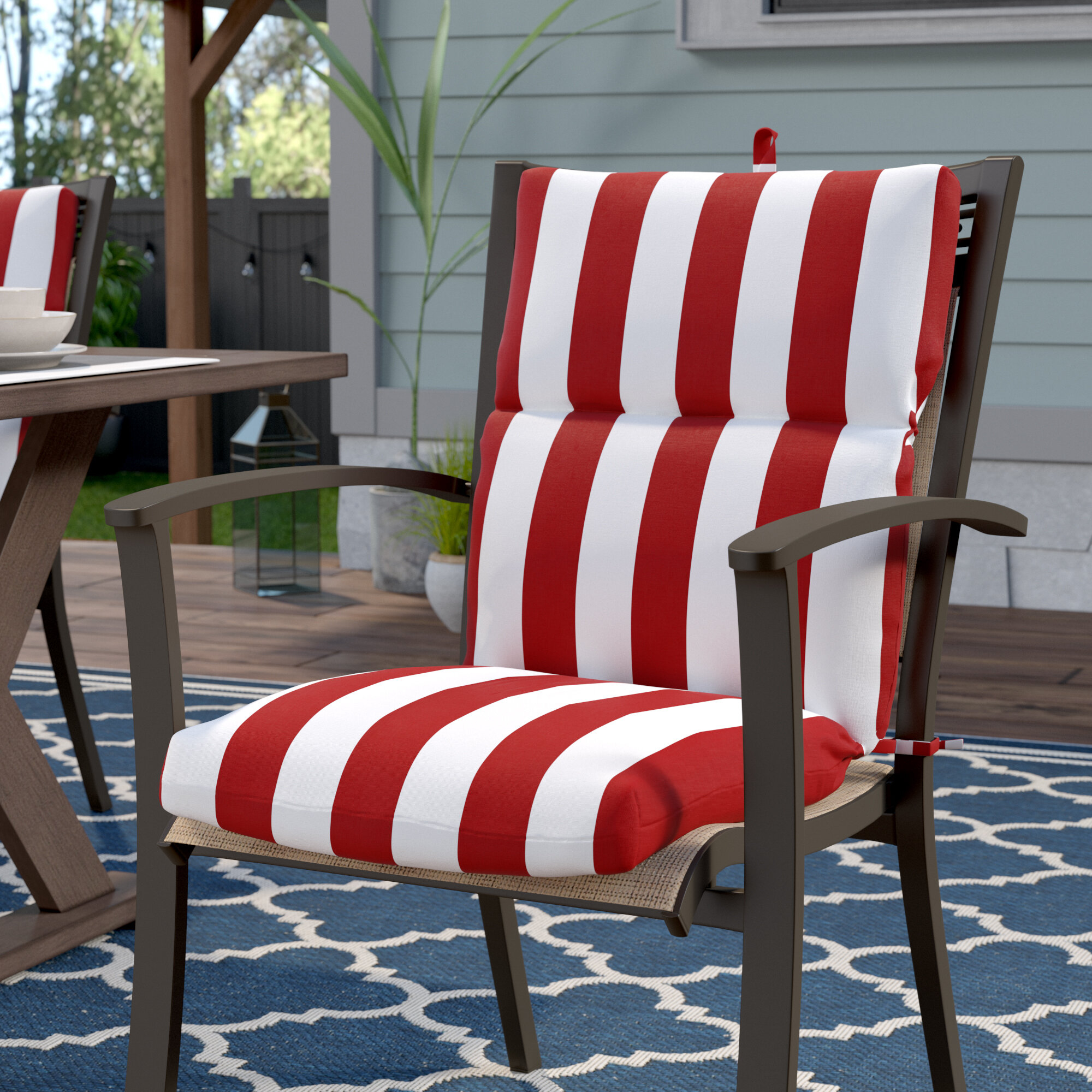 Cabana Red Polyester Blend Outdoor Dining Chair Cushion