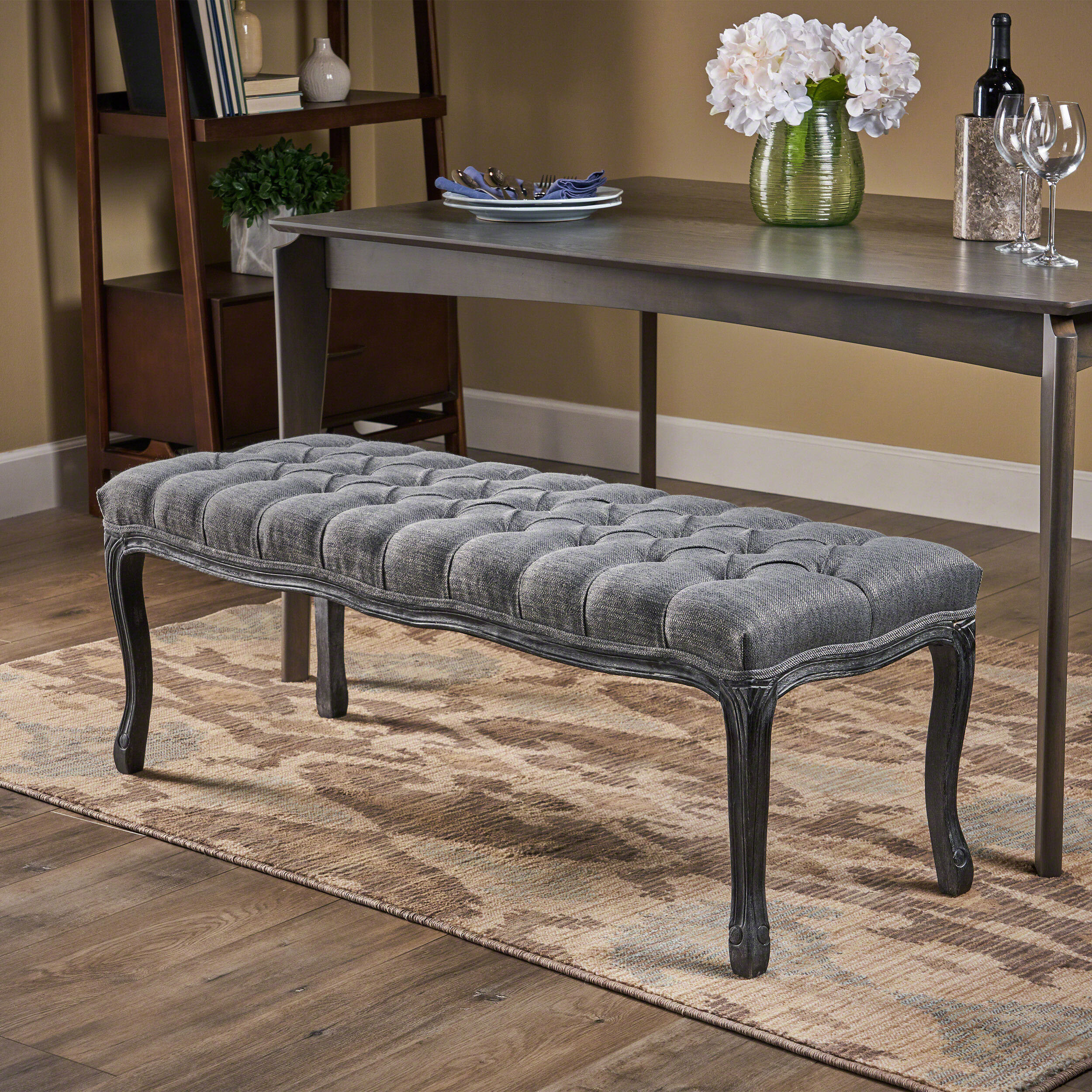 Charcoal Polyester Upholstered Storage Bench