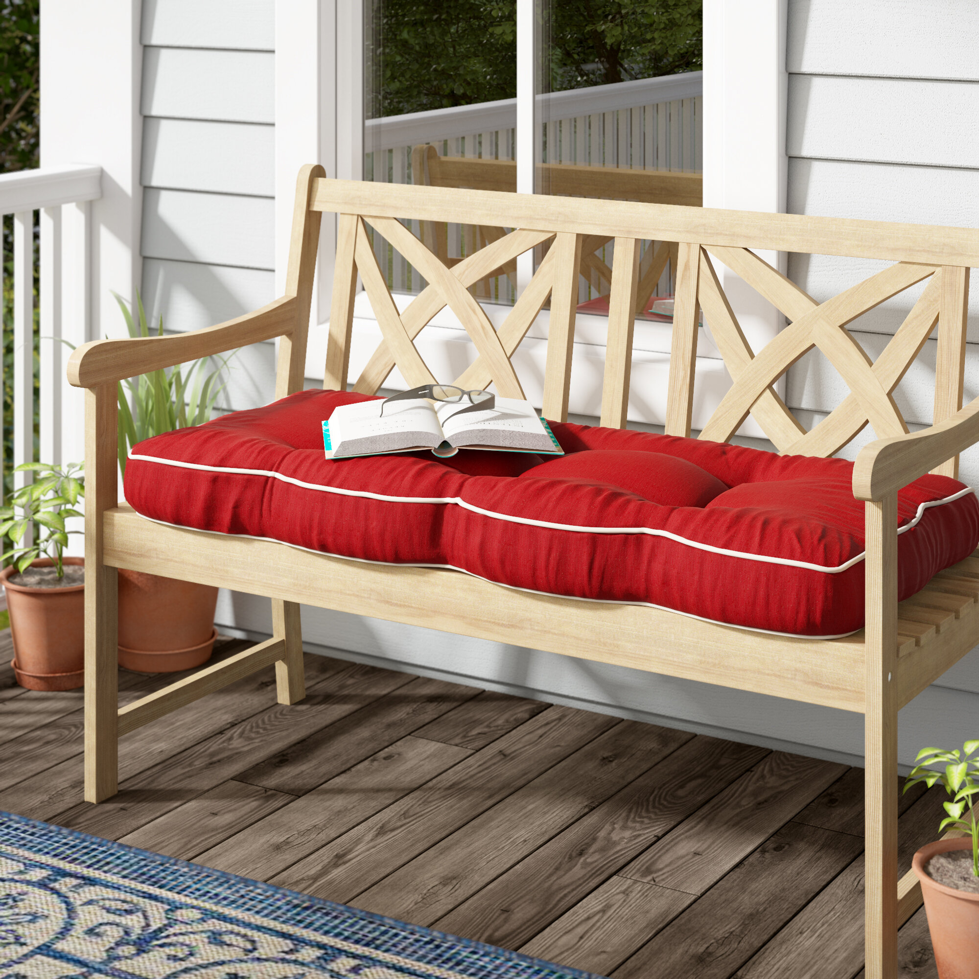 Chili Pepper Polyester Blend Outdoor Bench Cushion