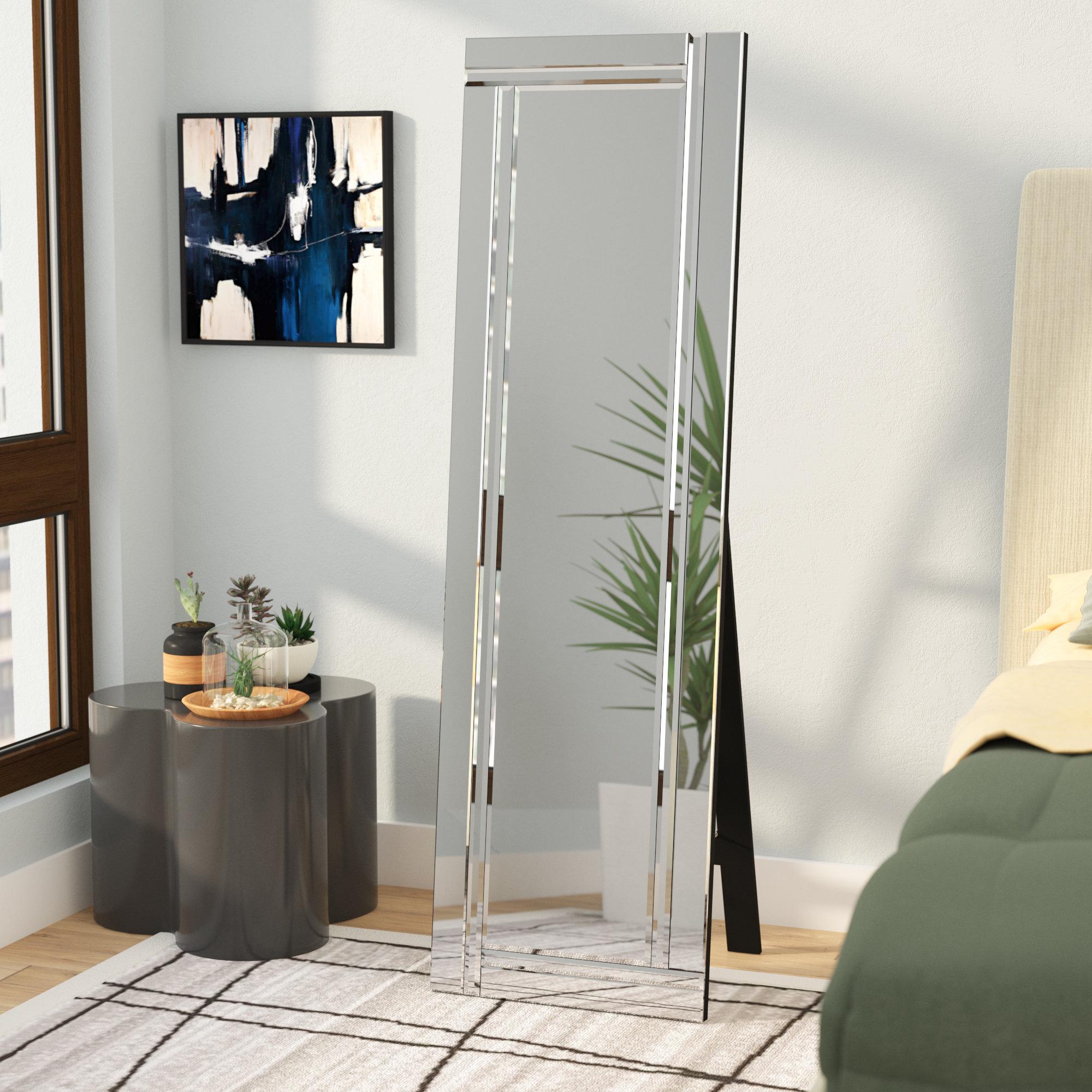 Clear Wood Vertical Rectangle Freestanding Modern &amp;amp;amp;amp;amp;amp;amp; Contemporary Beveled Full Length Mirror