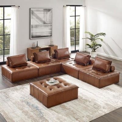 Congac Faux Leather Symmetrical Modular Sectional