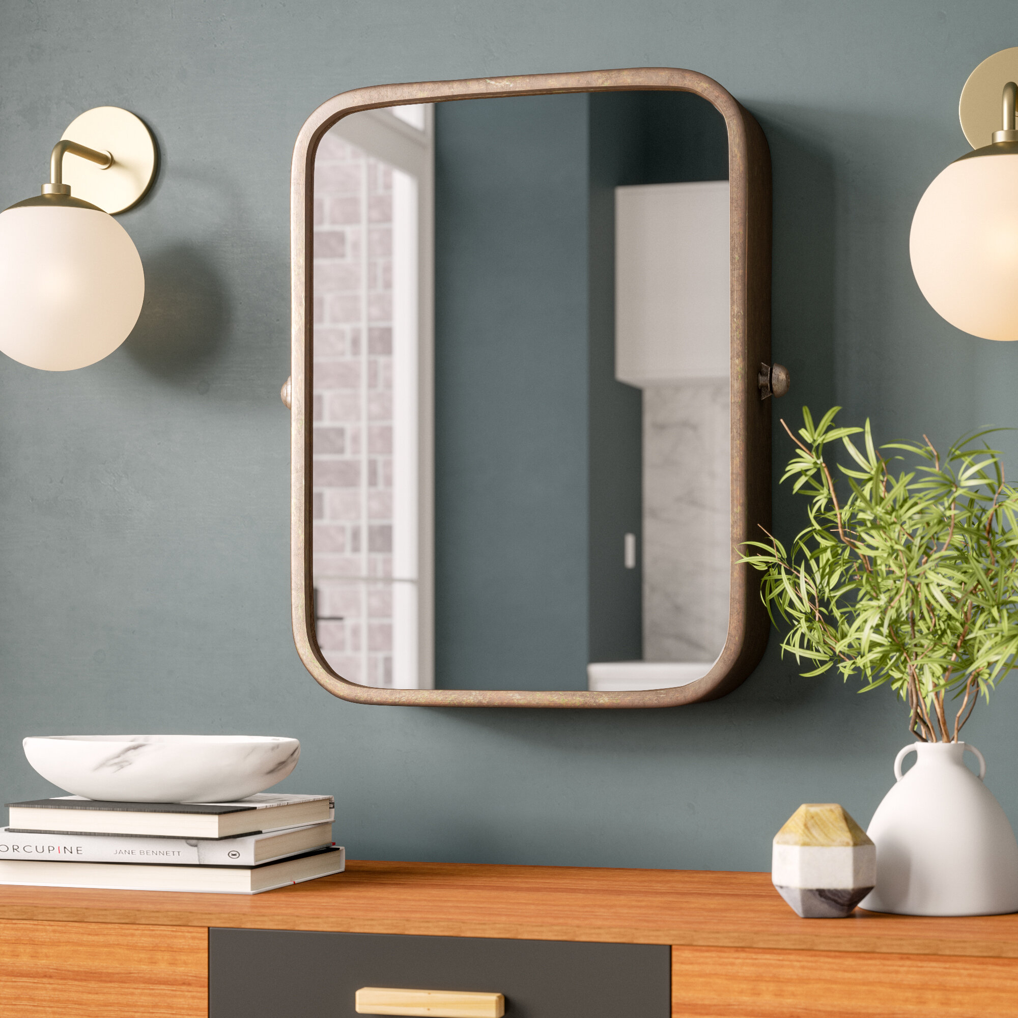 Copper Metal Iron Vertical Rectangle Wall Mounted Farmhouse Country Distressed Accent Mirror