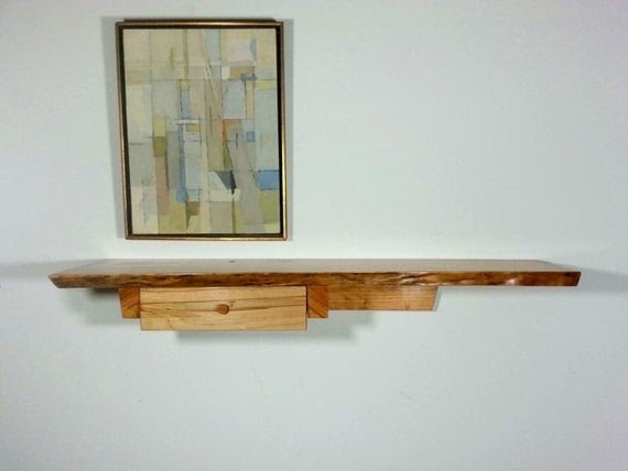 Custom Live Edge Cherry Floating Shelf with Drawer Entry Table