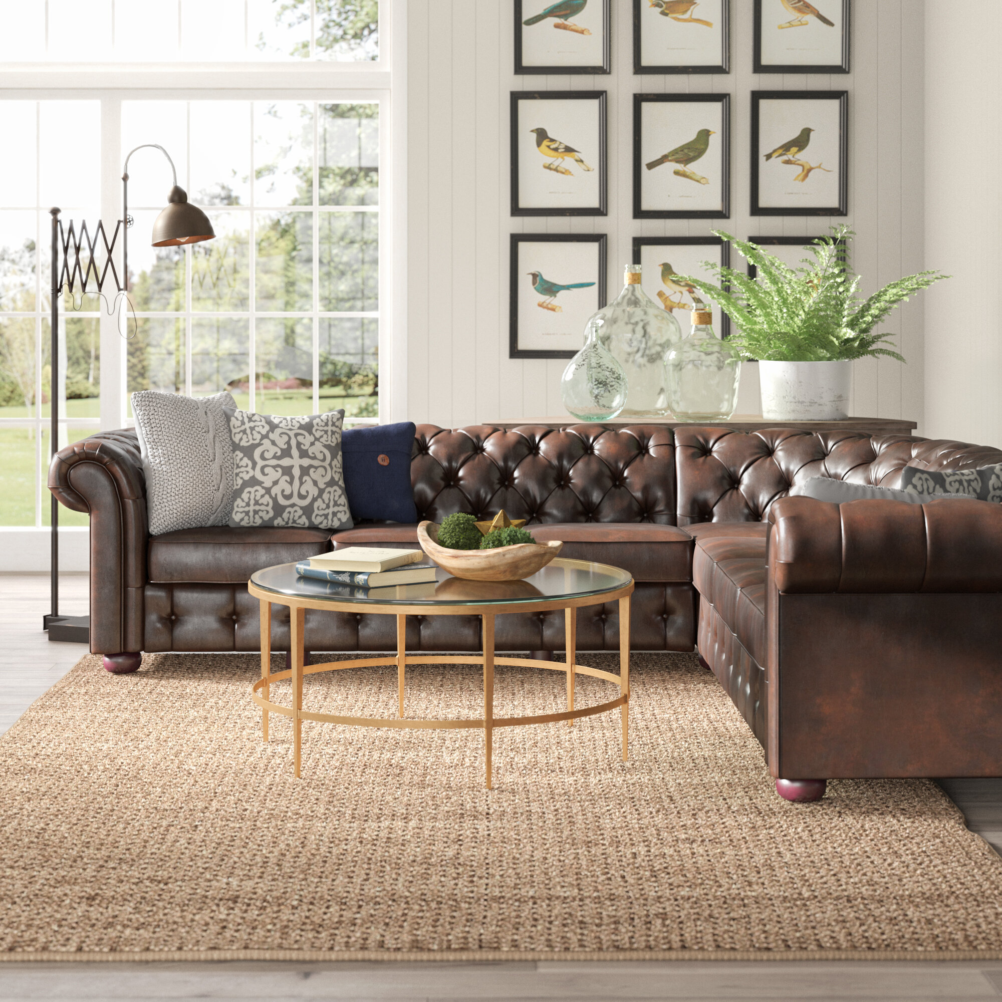 Dark Brown Bonded Leather L Shaped Symmetrical Sectional