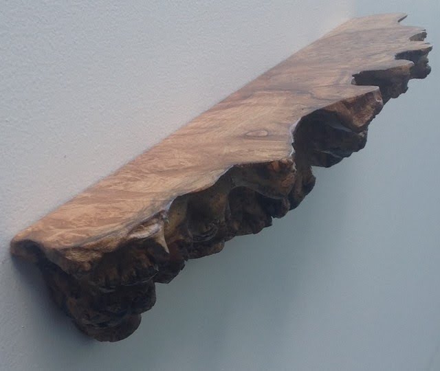 Floating live edge maple burl shelf