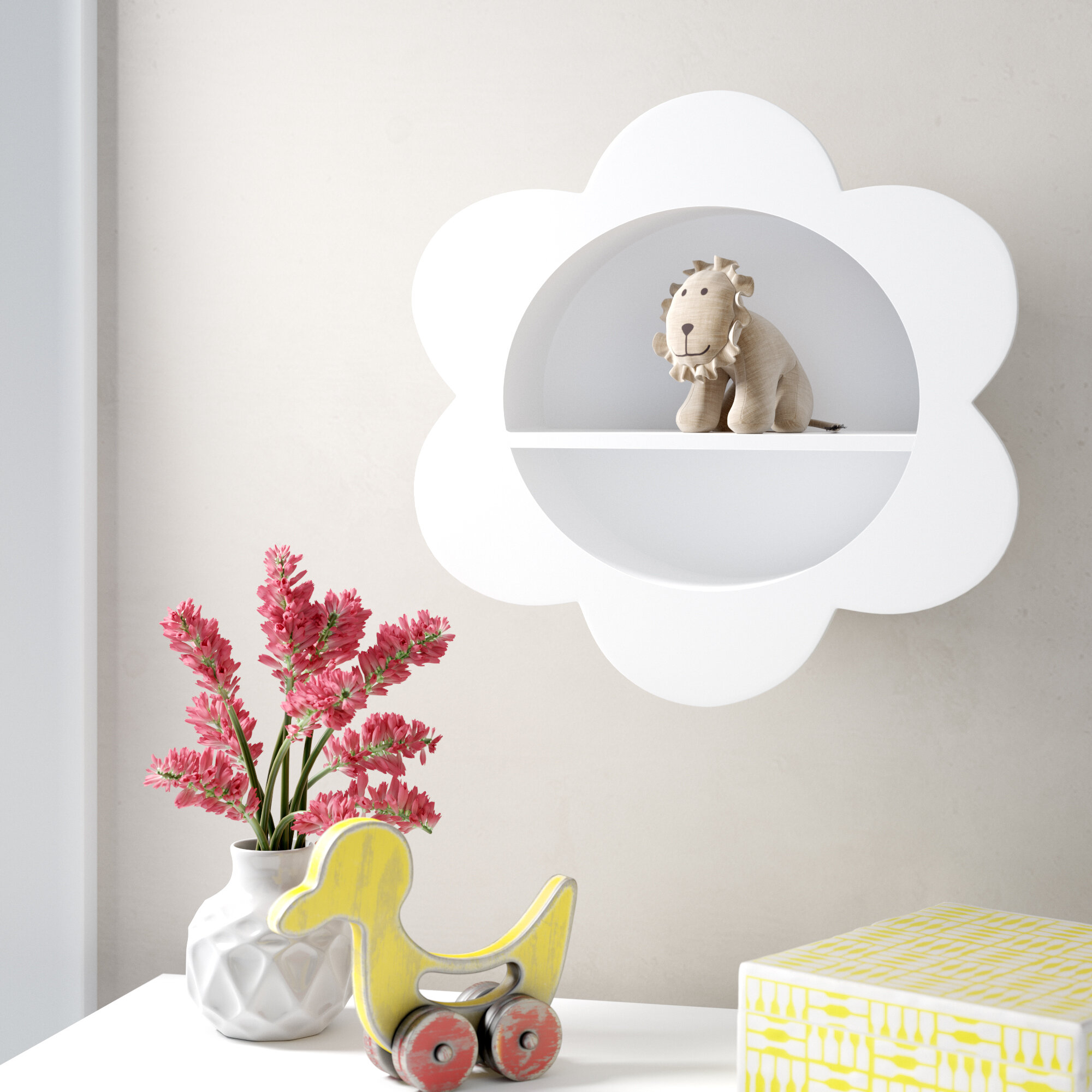 Floral Manufactured Wood Cube Floating Shelf