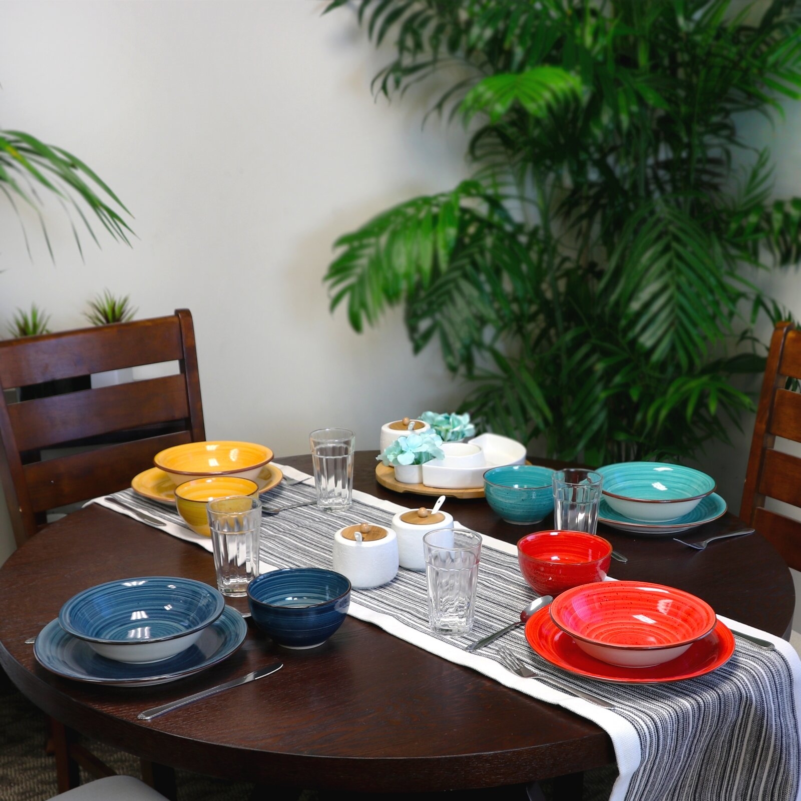 Glass Stoneware Round Dinnerware Set