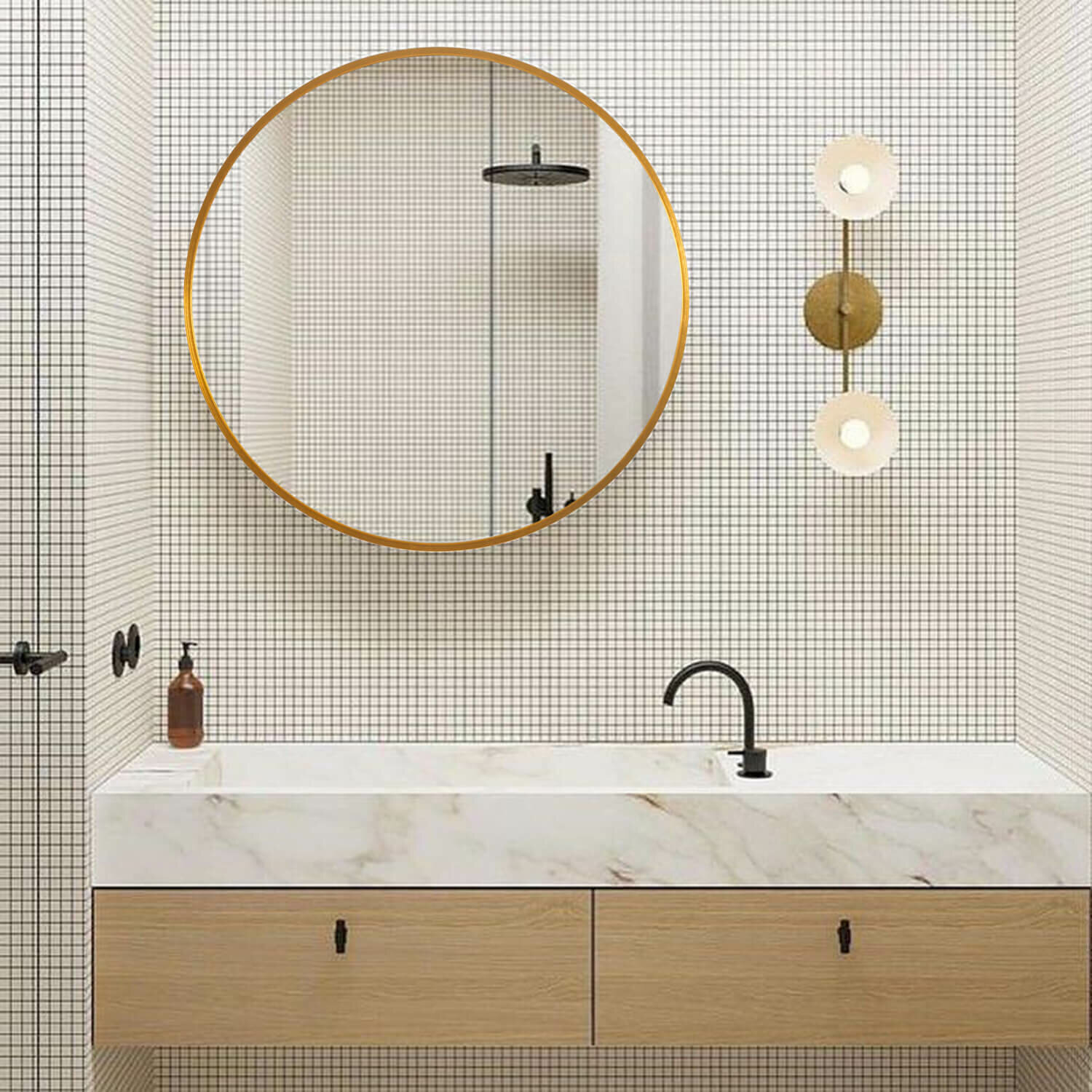 Gold Metal Round Modern &amp;amp;amp;amp;amp;amp;amp; Contemporary Wall Mounted Bathroom Vanity Mirror