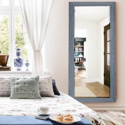 Gray Barnwood Wood Rectangle Wall Mounted Leaning Farmhouse Country Mirror