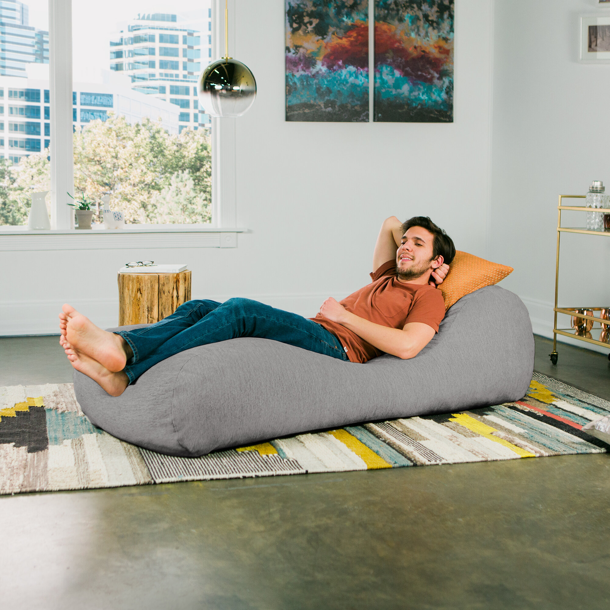 Gray Chenille Bean Bag Chair &amp;amp;amp;amp; Lounger