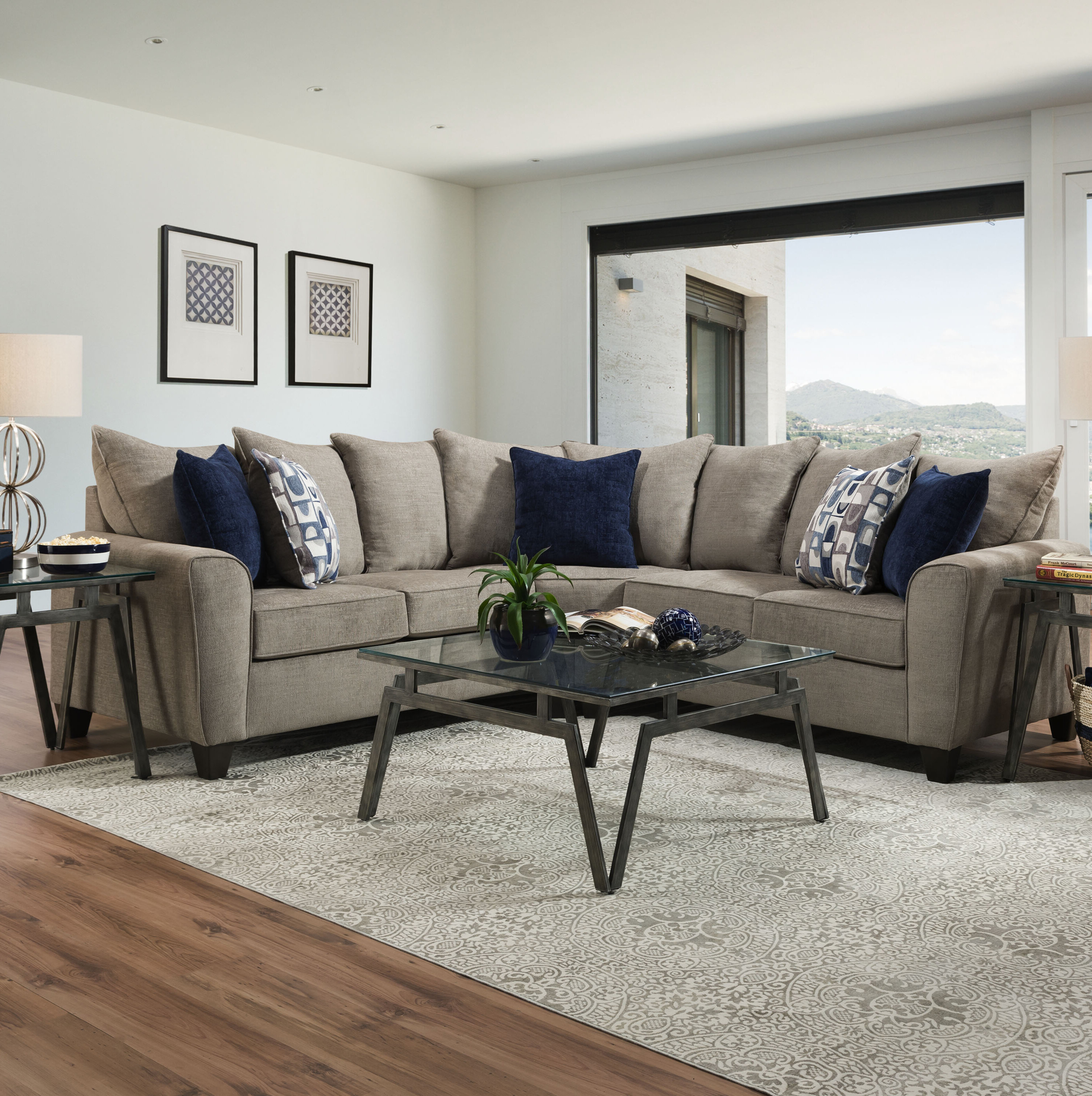 Gray Chenille L Shaped Symmetrical Corner Sectional