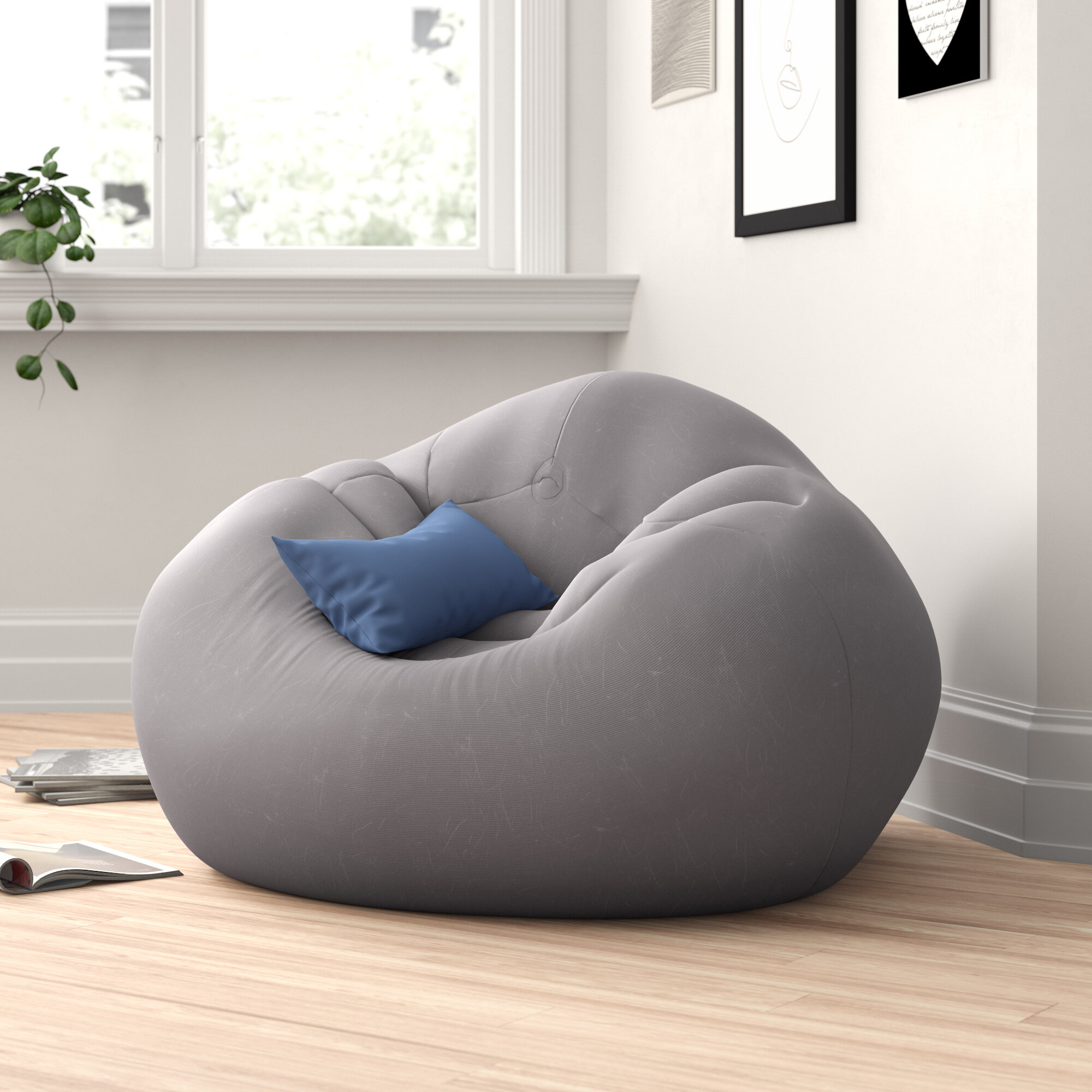 Gray Corduroy Square Bean Bag Chair