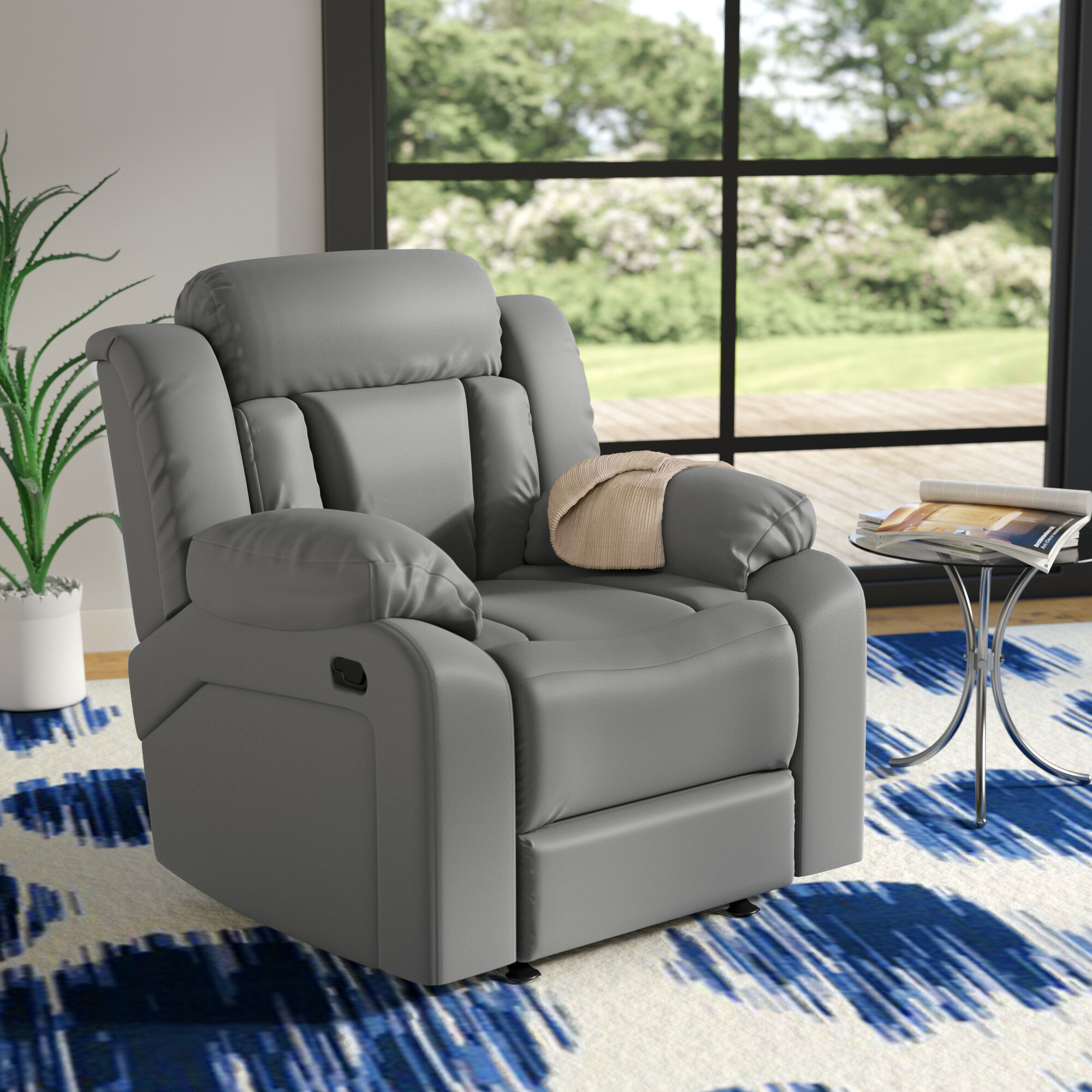 Gray Faux Leather Manual Rocker Recliner