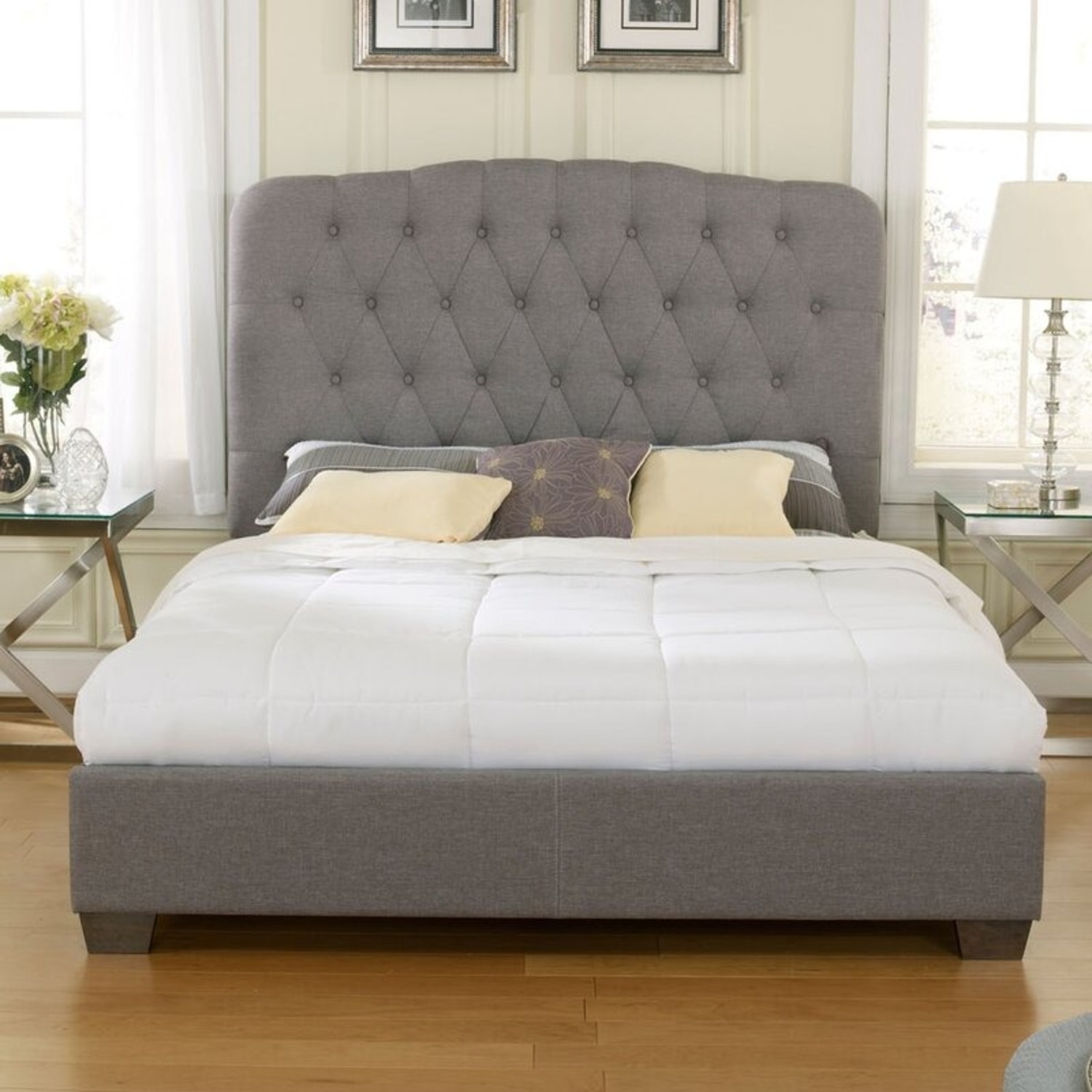 Gray Linen Fabric Platform Bed Frame