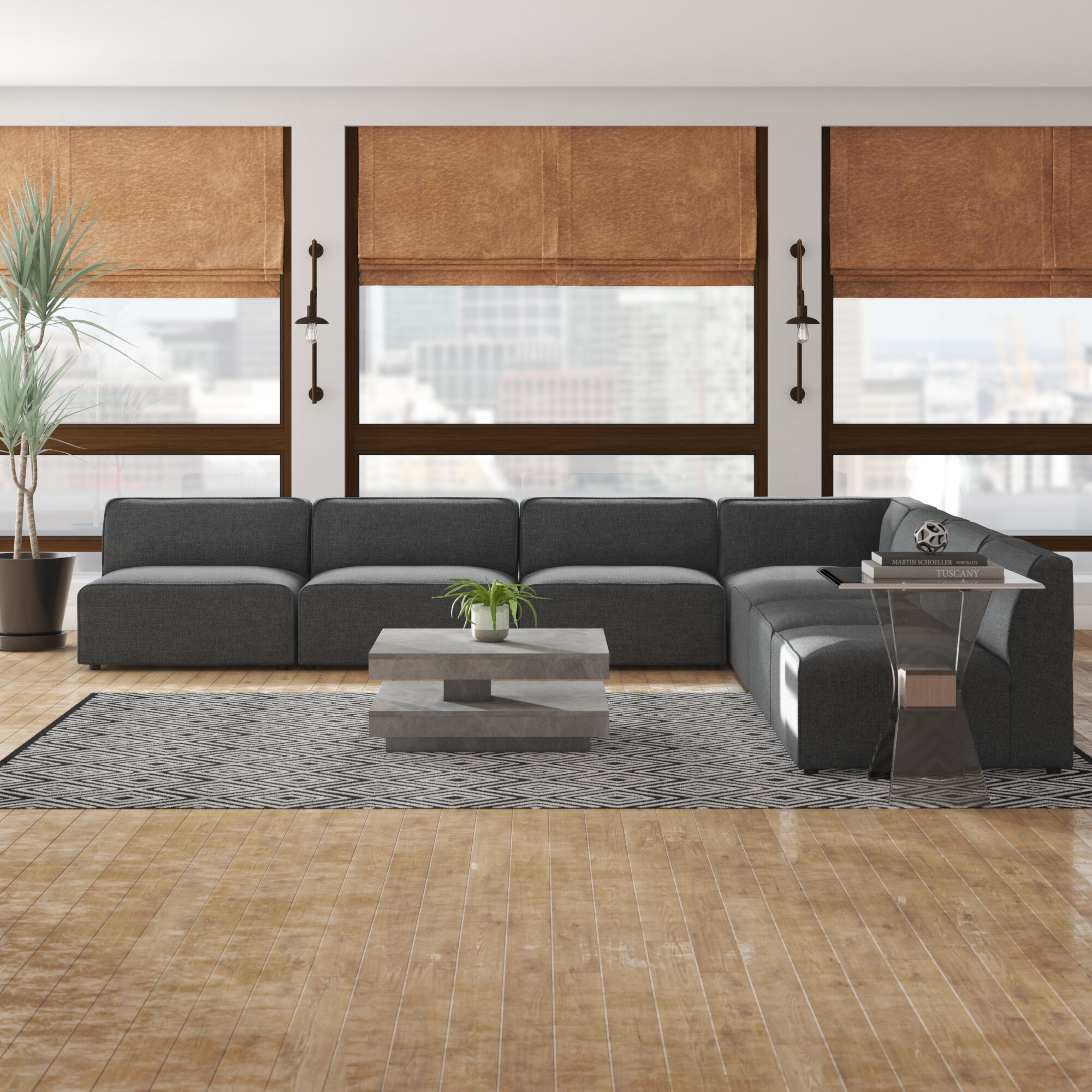 Gray Polyester Symmetrical Modular Sectional