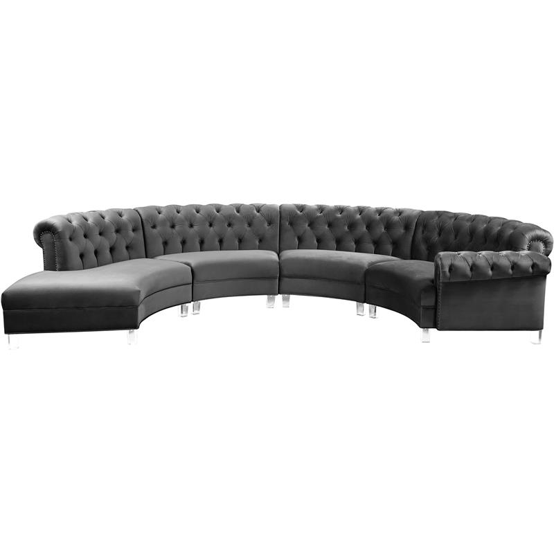 Gray Velvet Curved Symmetrical Sectional