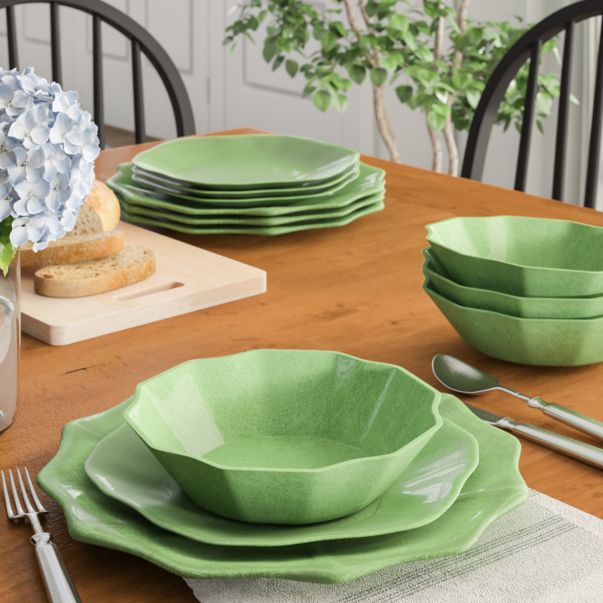 Green Melamine Round Dinnerware Set