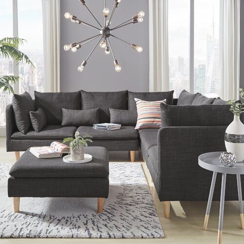 Heathered Dark Grey Linen L Shaped Corner Sectional