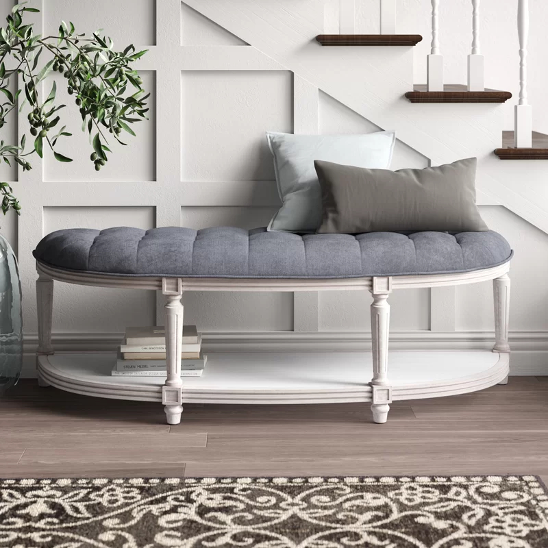 Ivory Polyester Solid Manufactured Wood Dining Upholstered Bench