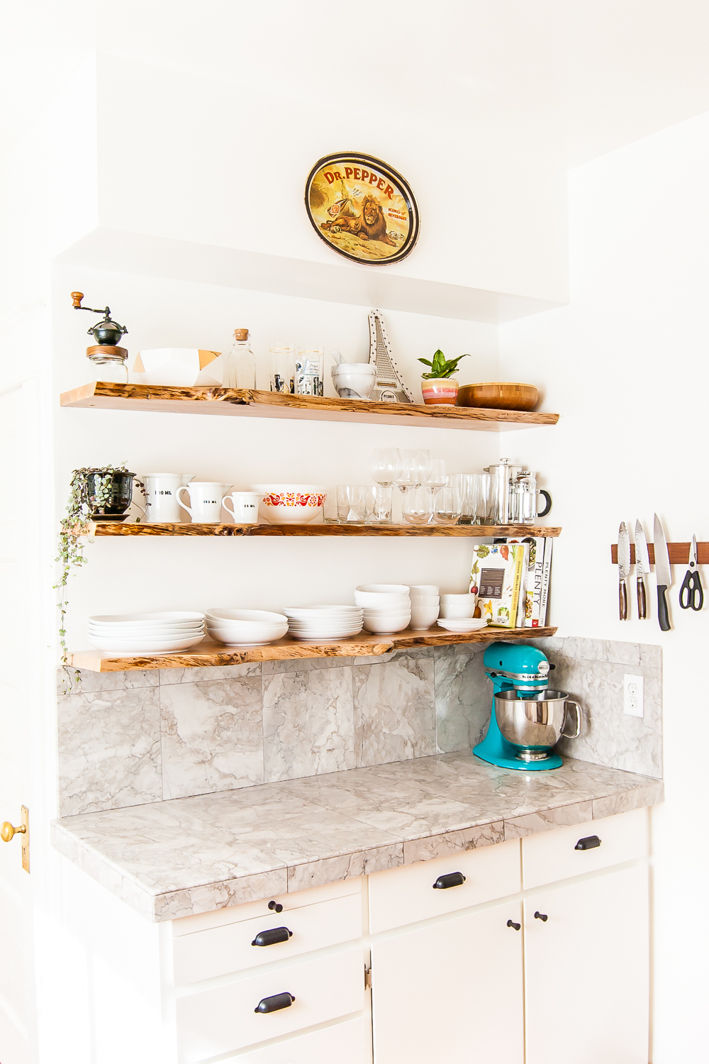 Kitchen Floating Live-Edge Shelves