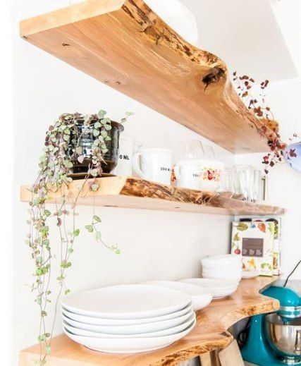 Kitchen Floating Live-Edge Shelves