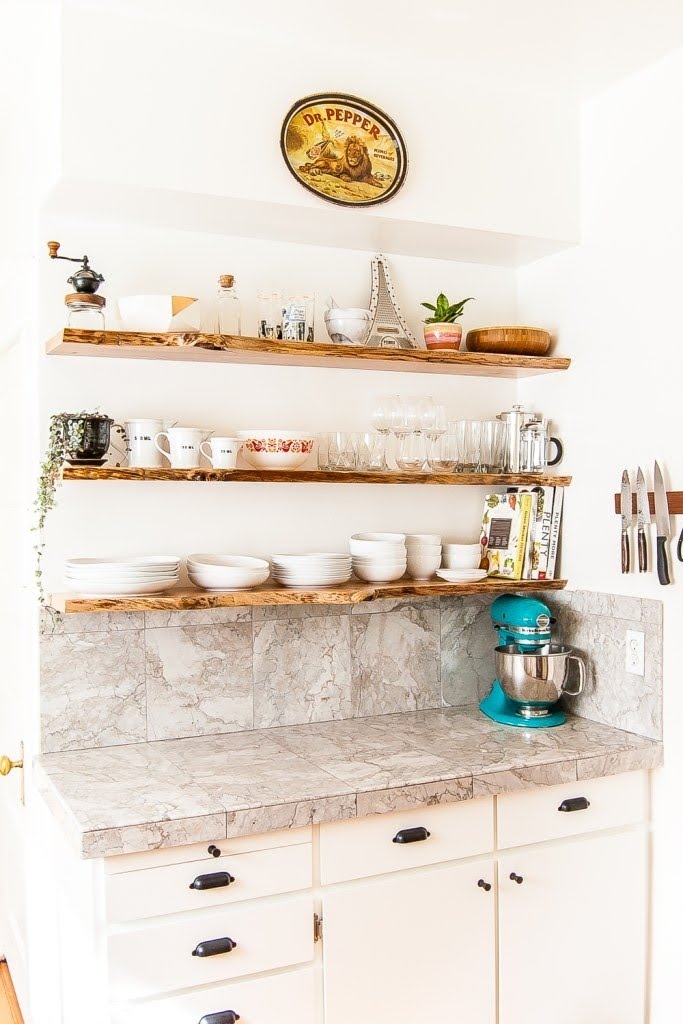 Kitchen Floating Live-Edge Shelves