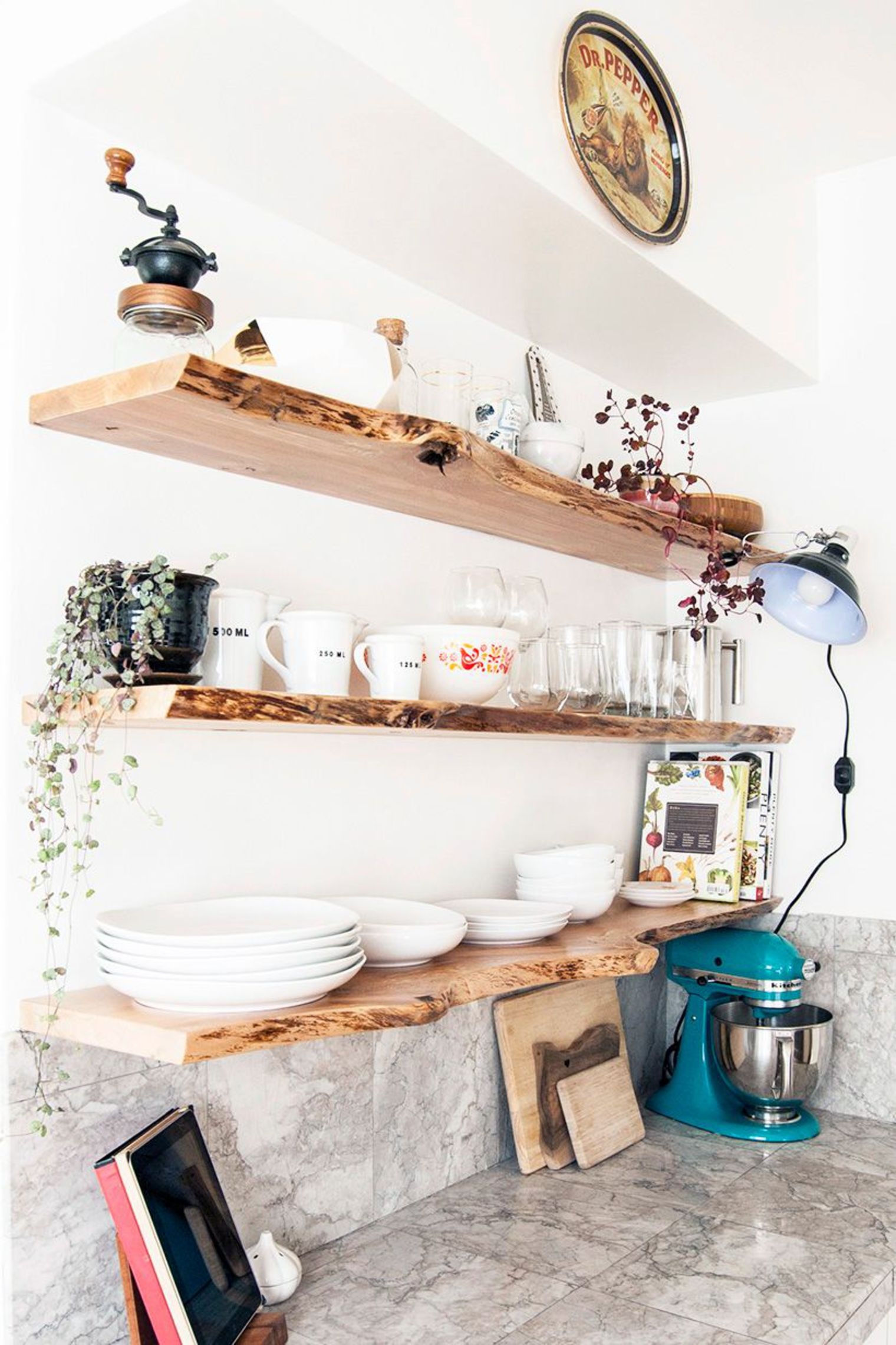 Kitchen Floating Live-Edge Shelves