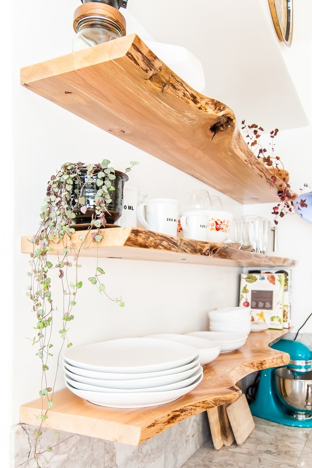 Kitchen Floating Live-Edge Shelves