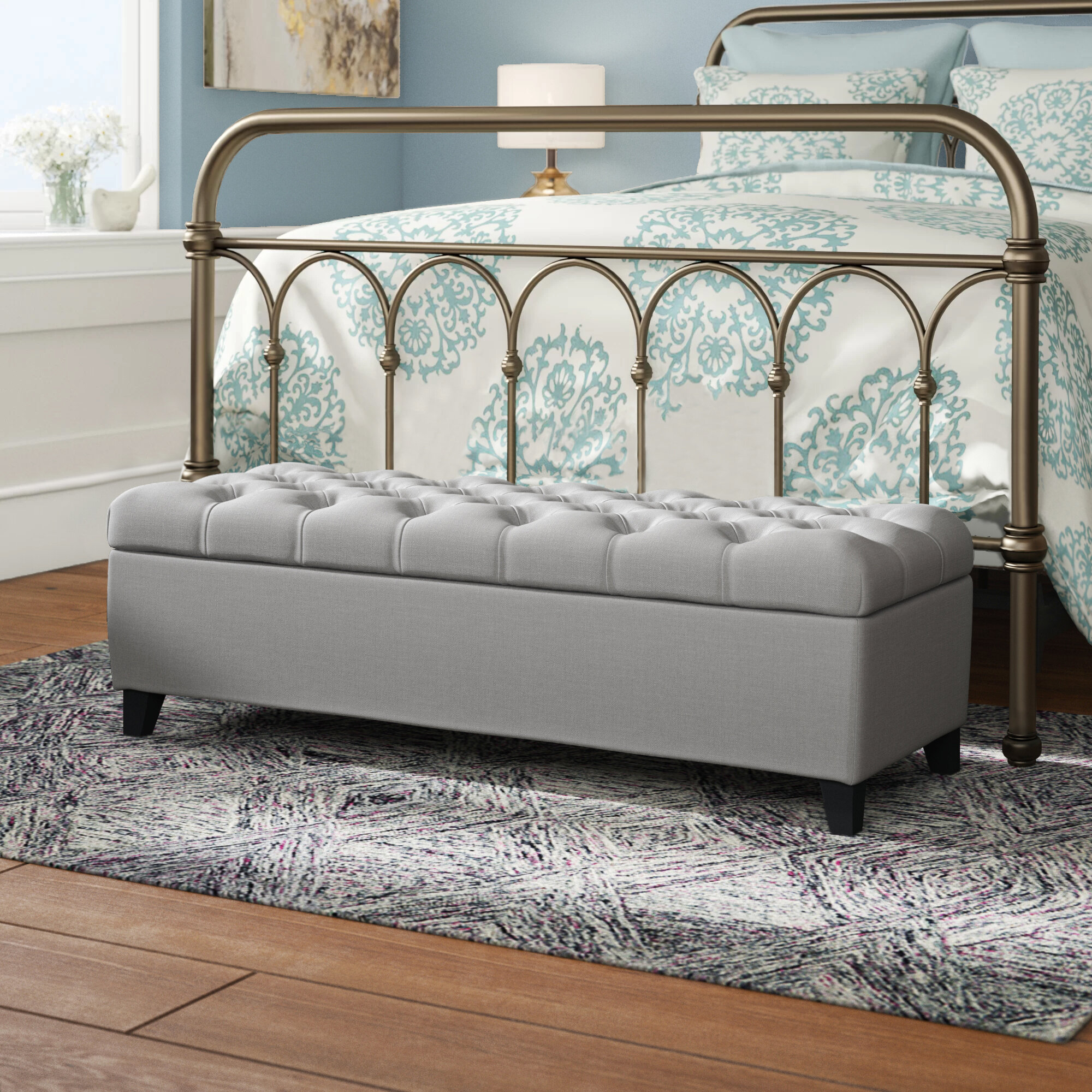 Light Gray Polyester Solid Manufactured Wood Upholstered Flip Top Bedroom Storage Bench