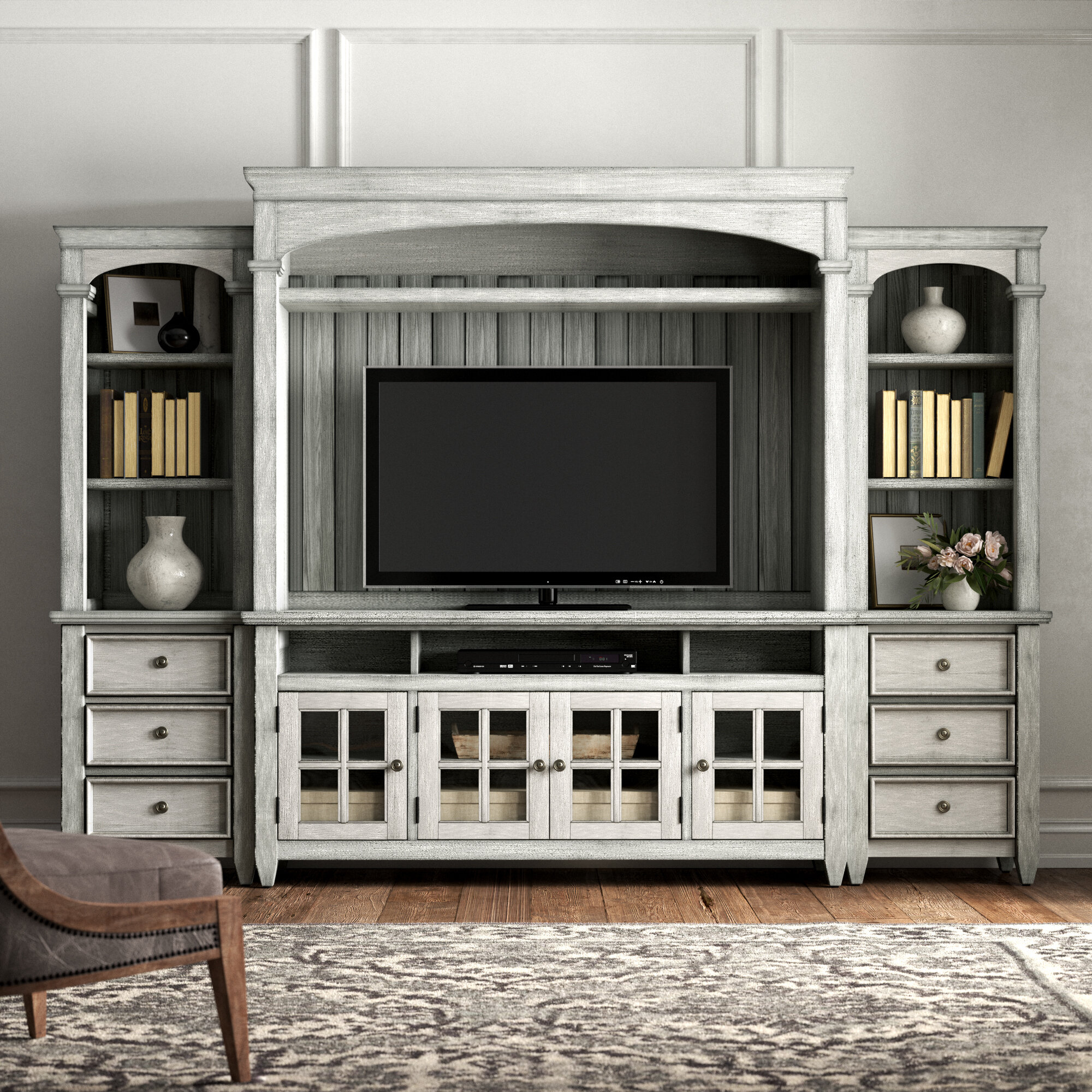 Light Gray Solid Manufactured Wood Entertainment Center