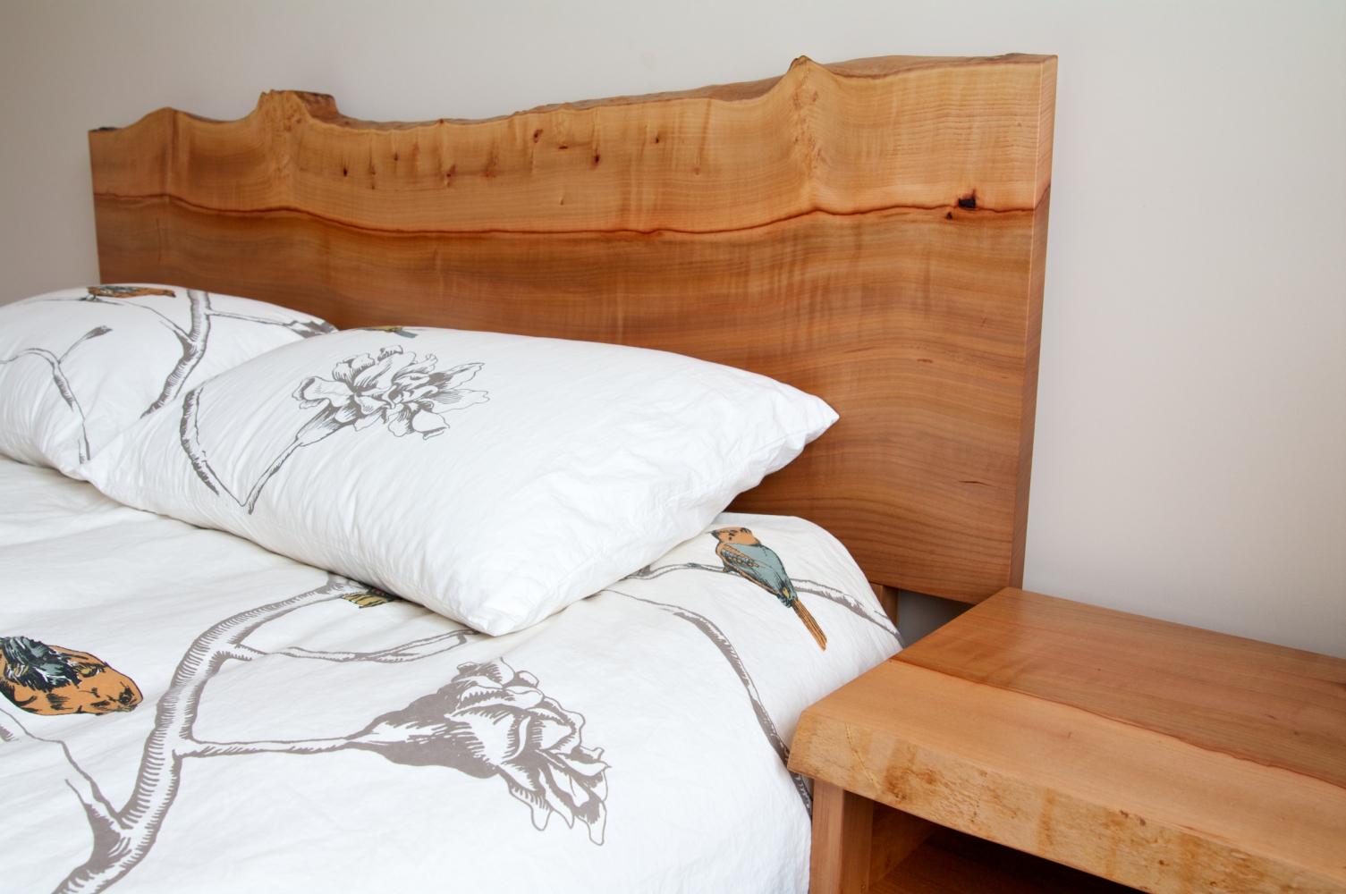 Live edge arbutus headboard and side tables | www ...