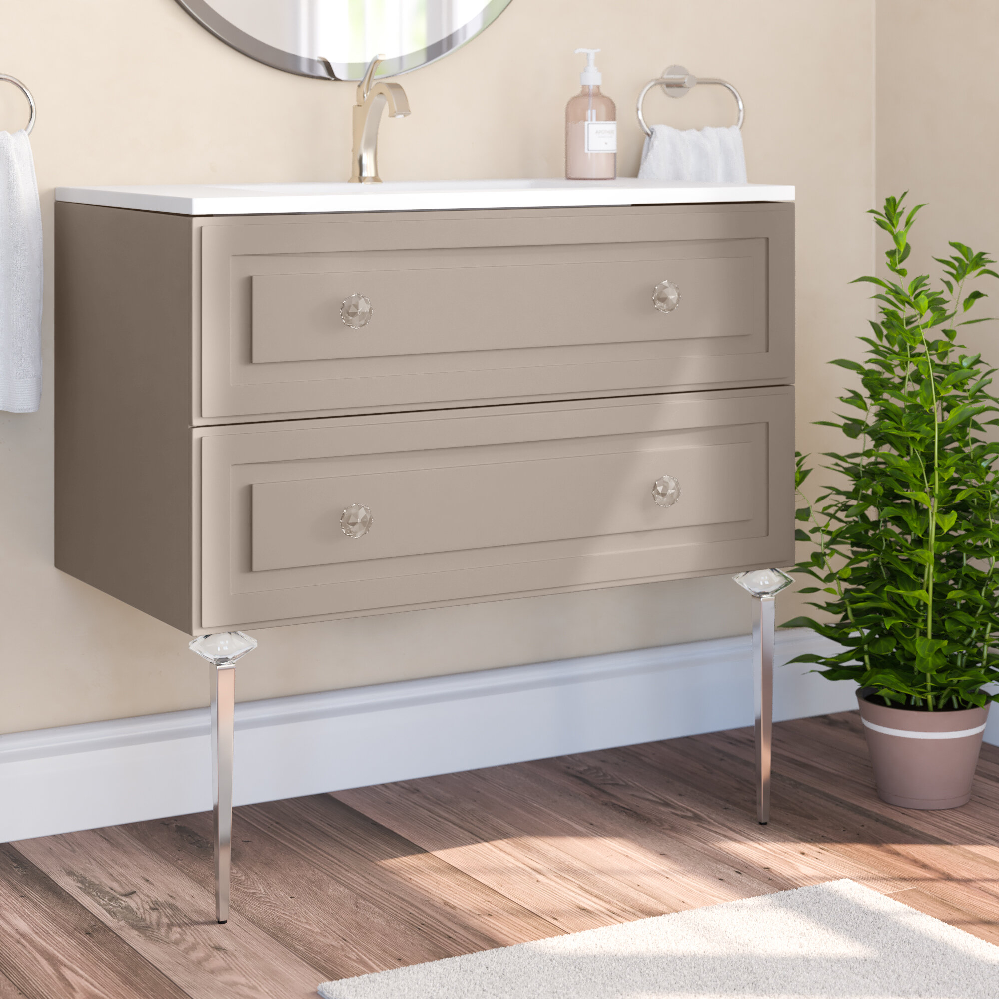 Manufactured Wood Polyglomerate Glam Single Bathroom Vanity Set