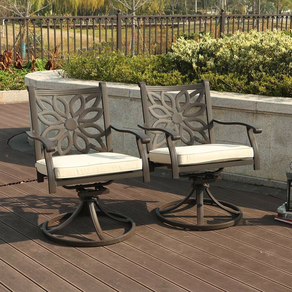 Metal Aluminum Outdoor Swivel Rocking Chair With Biege Polyester Blend Cushions