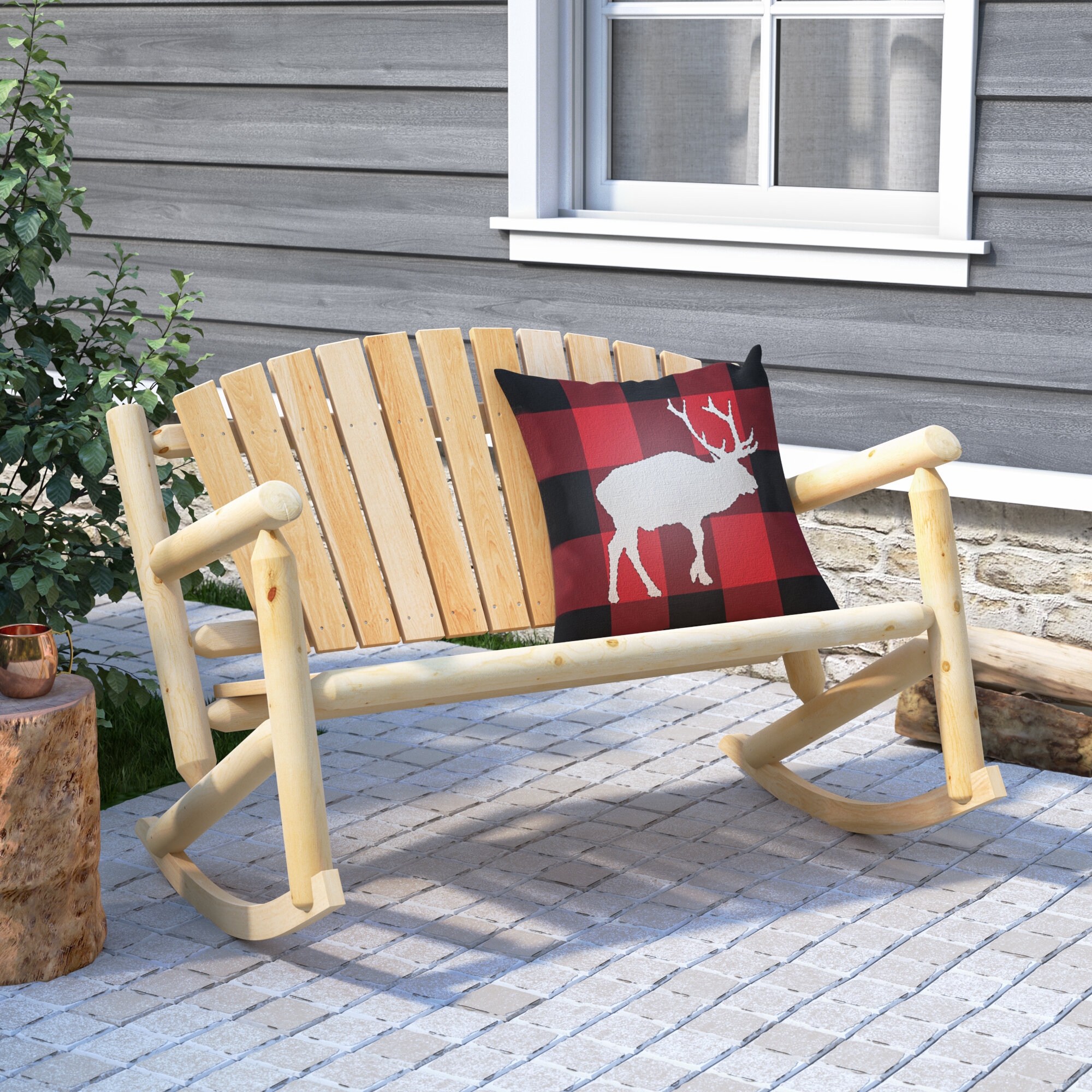 Natural Cedar Solid Wood Rocking Bench