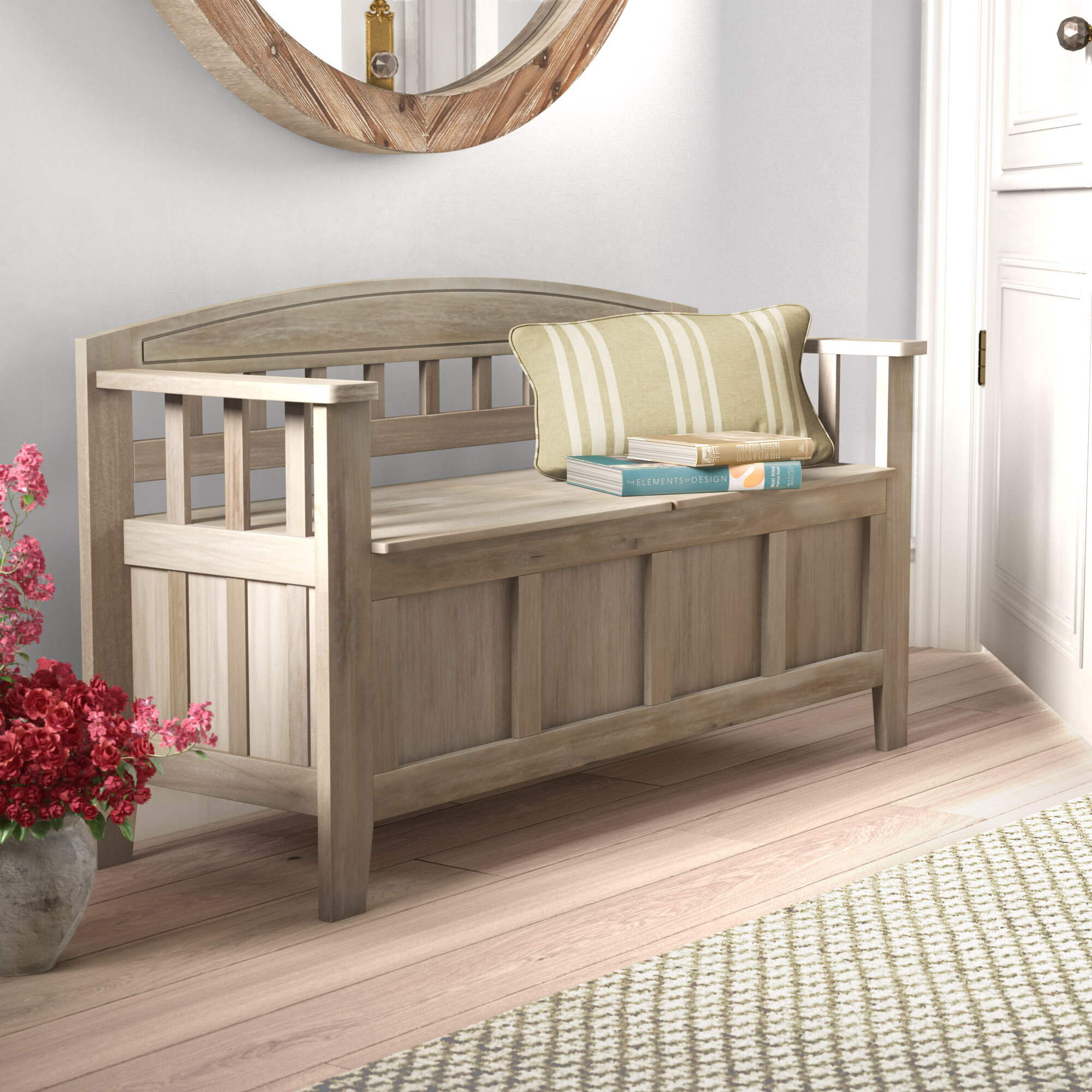 Natural Wash Solid Manufactured Wood Hallway Storage Bench