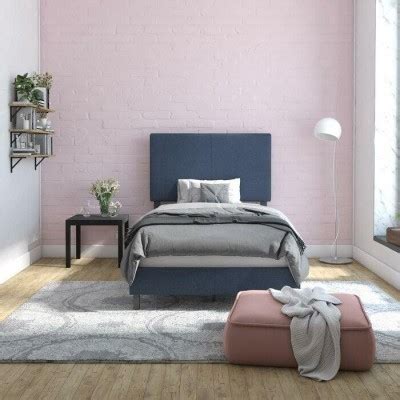 Navy Blue Chenille Solid Manufactured Wood Upholstered Platform Bed Frame