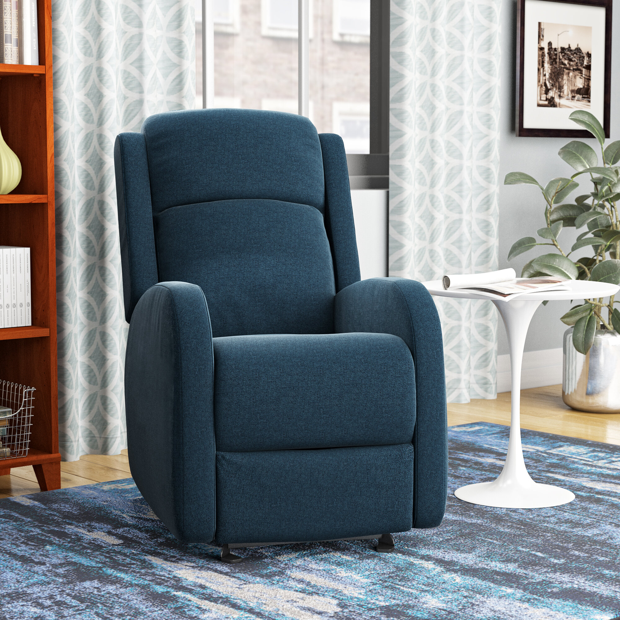 Navy Blue Polyester Blend Manual Rocker Recliner