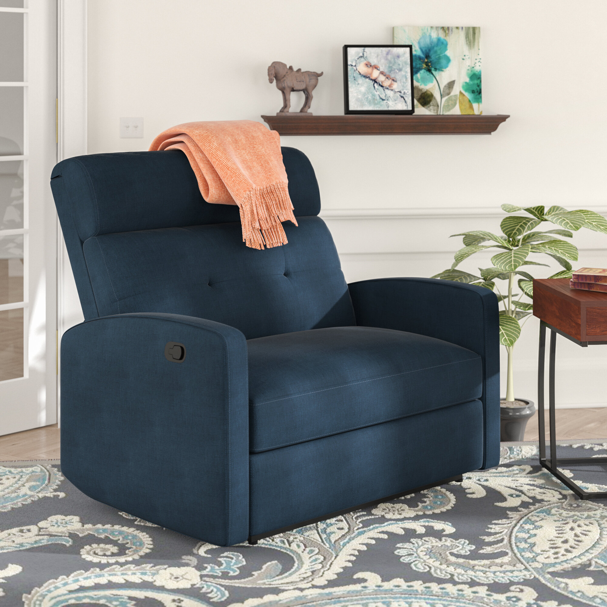 Navy Blue Polyester Traditional Manual Recliner