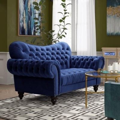 Navy Blue Velvet Solid Wood Upholstered Standard Bed Frame