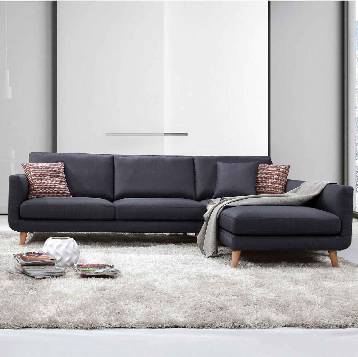 Navy Gray Polyester And Linen Sectional