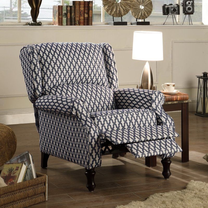 Navy White Linen Manual Recliner