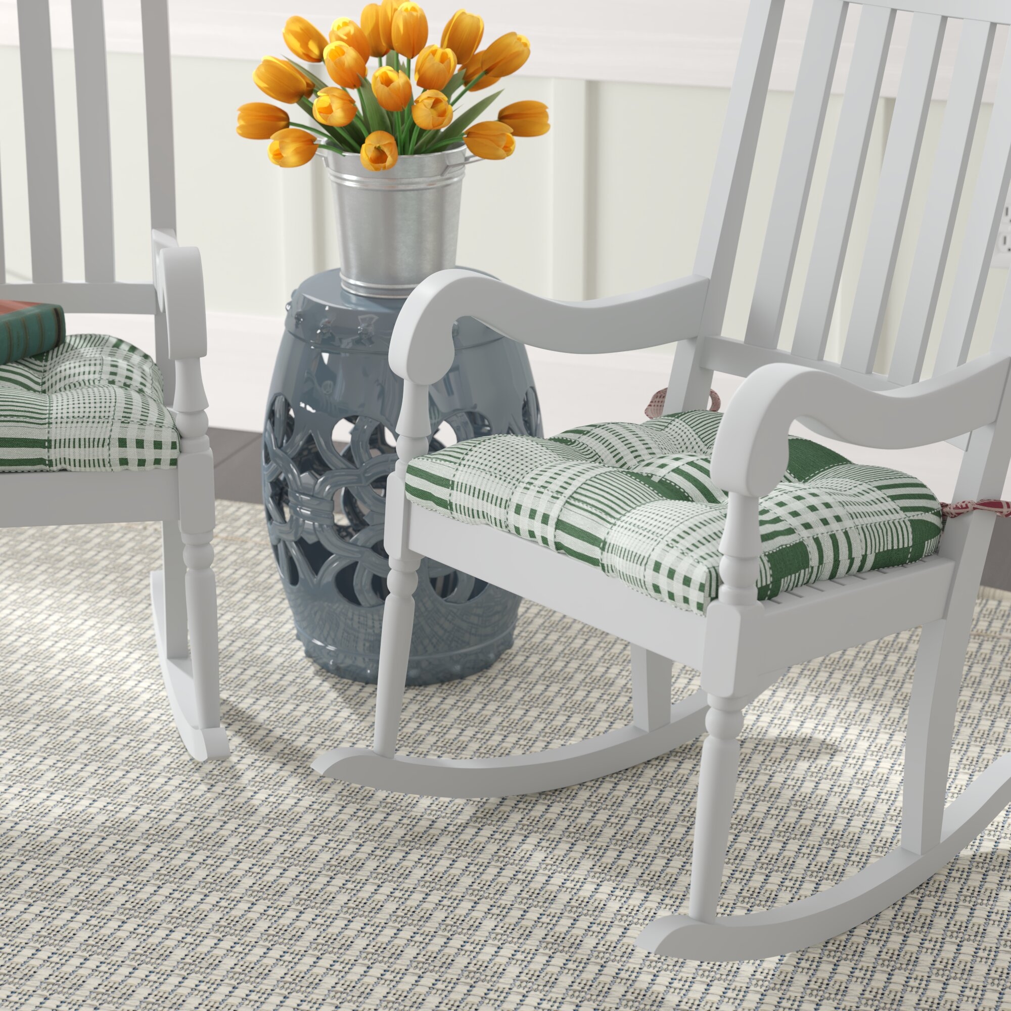 Olive Green Cotton Polyester Blend Dining Chair Cushion