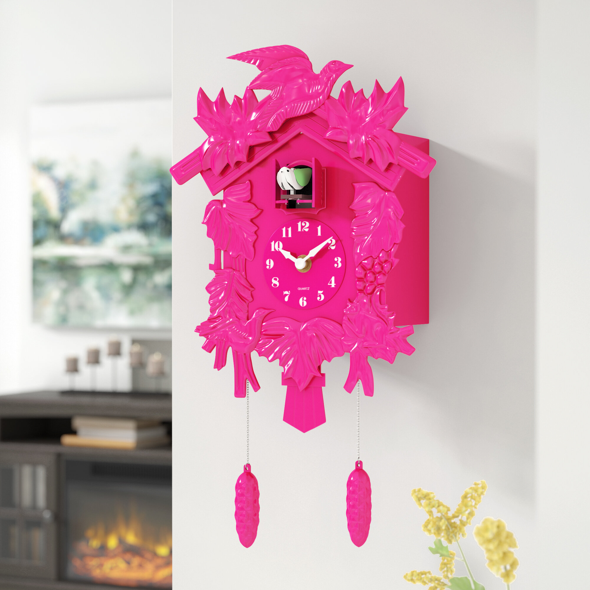 Pink Plastic Cuckoo Mechanical Wall Clock