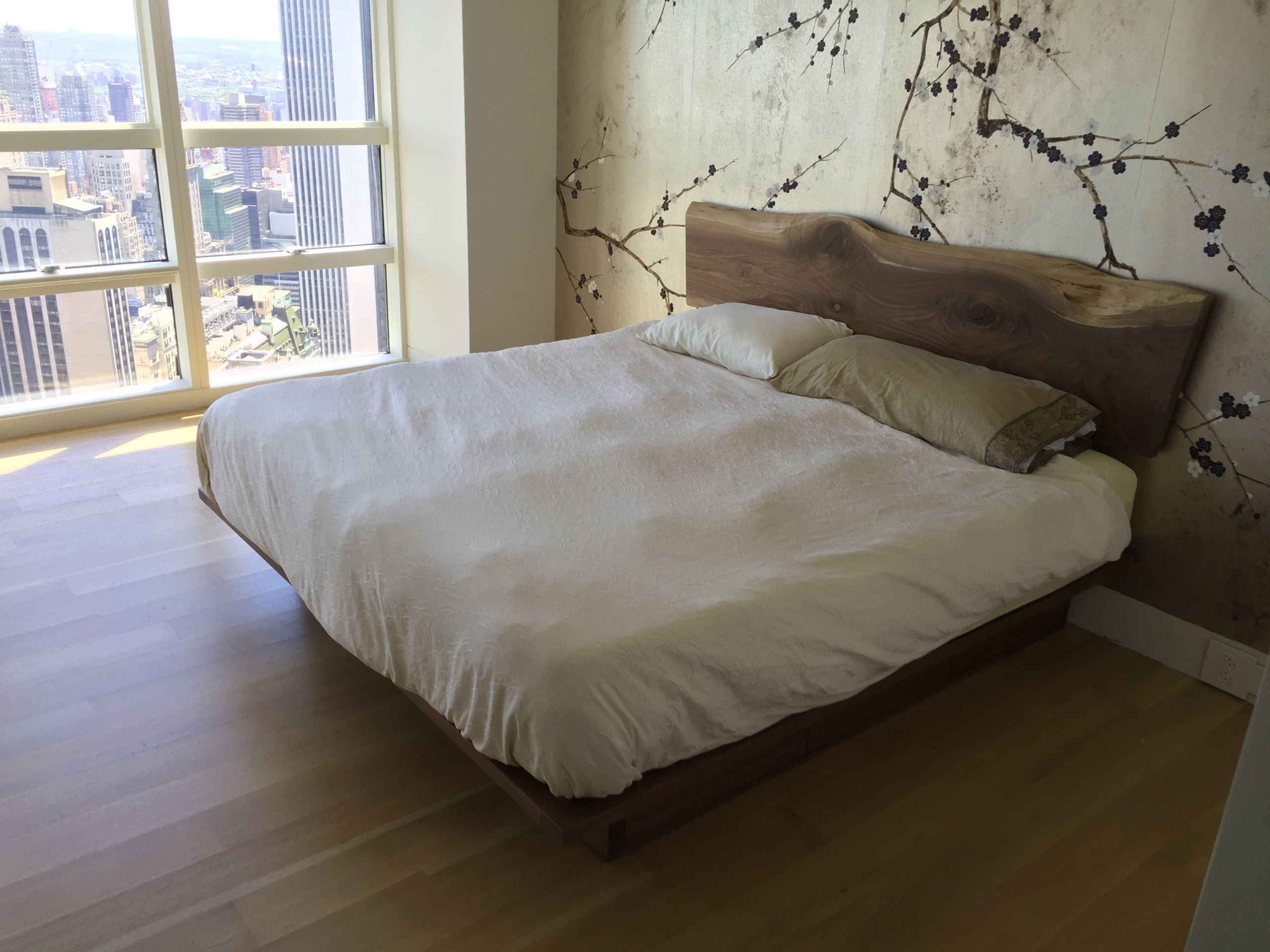 Platform storage bed with live edge headboard | Etsy